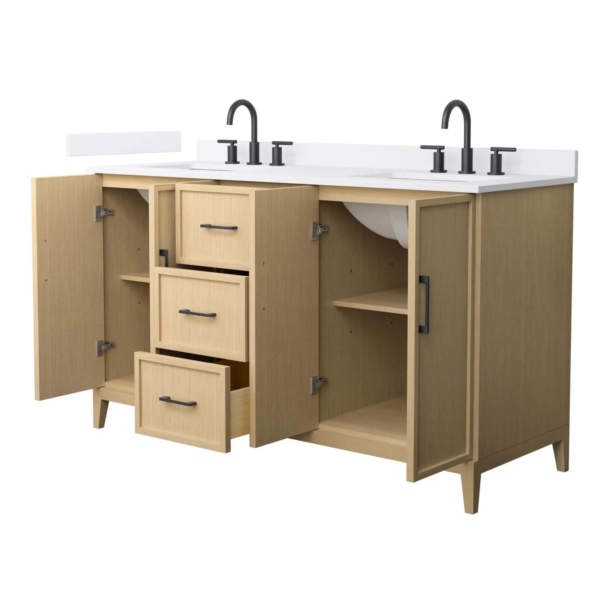 60" Elan Double Bathroom Vanity in White Oak with Matte Black Trim by Wyndham