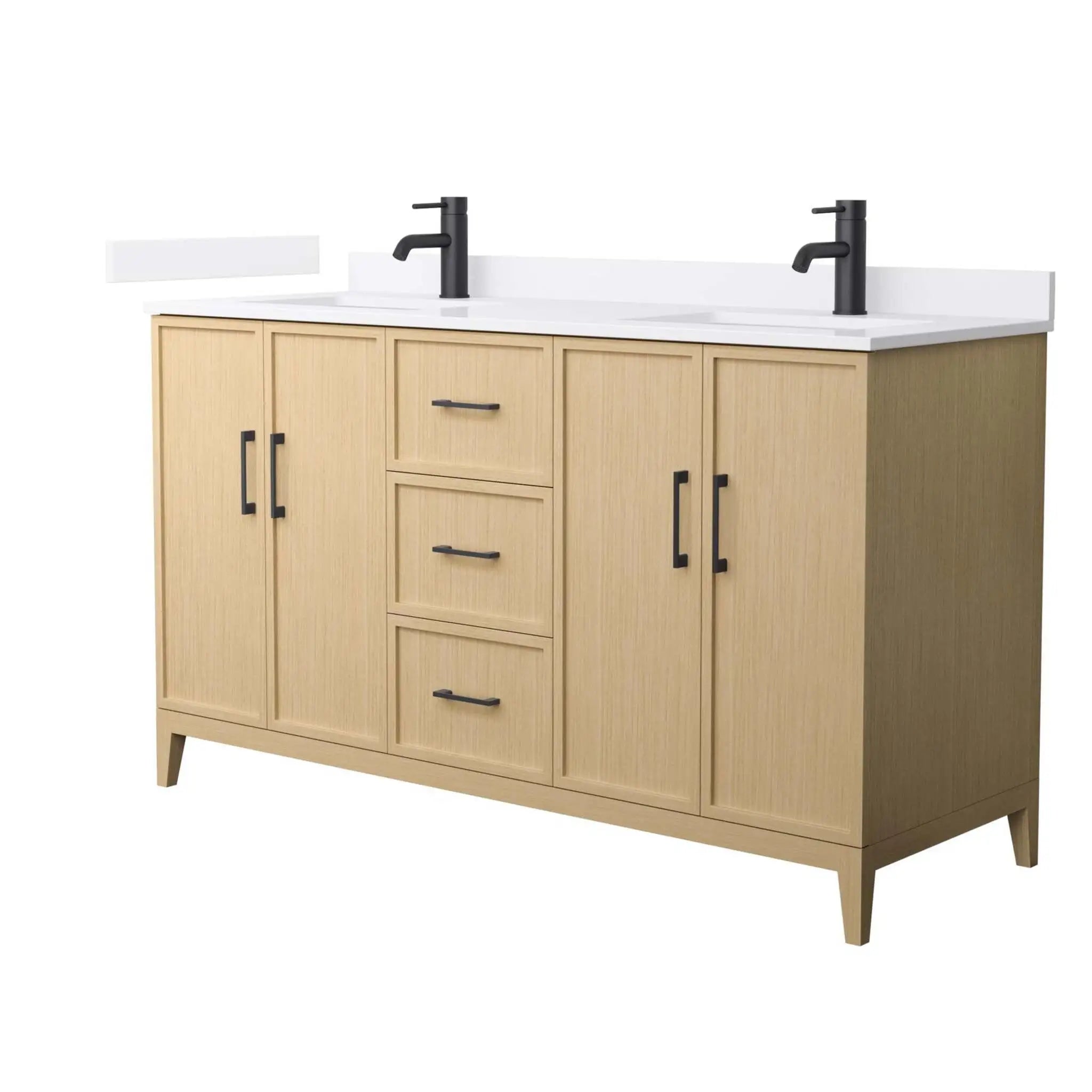 60" Elan Double Bathroom Vanity in White Oak with Matte Black Trim by Wyndham