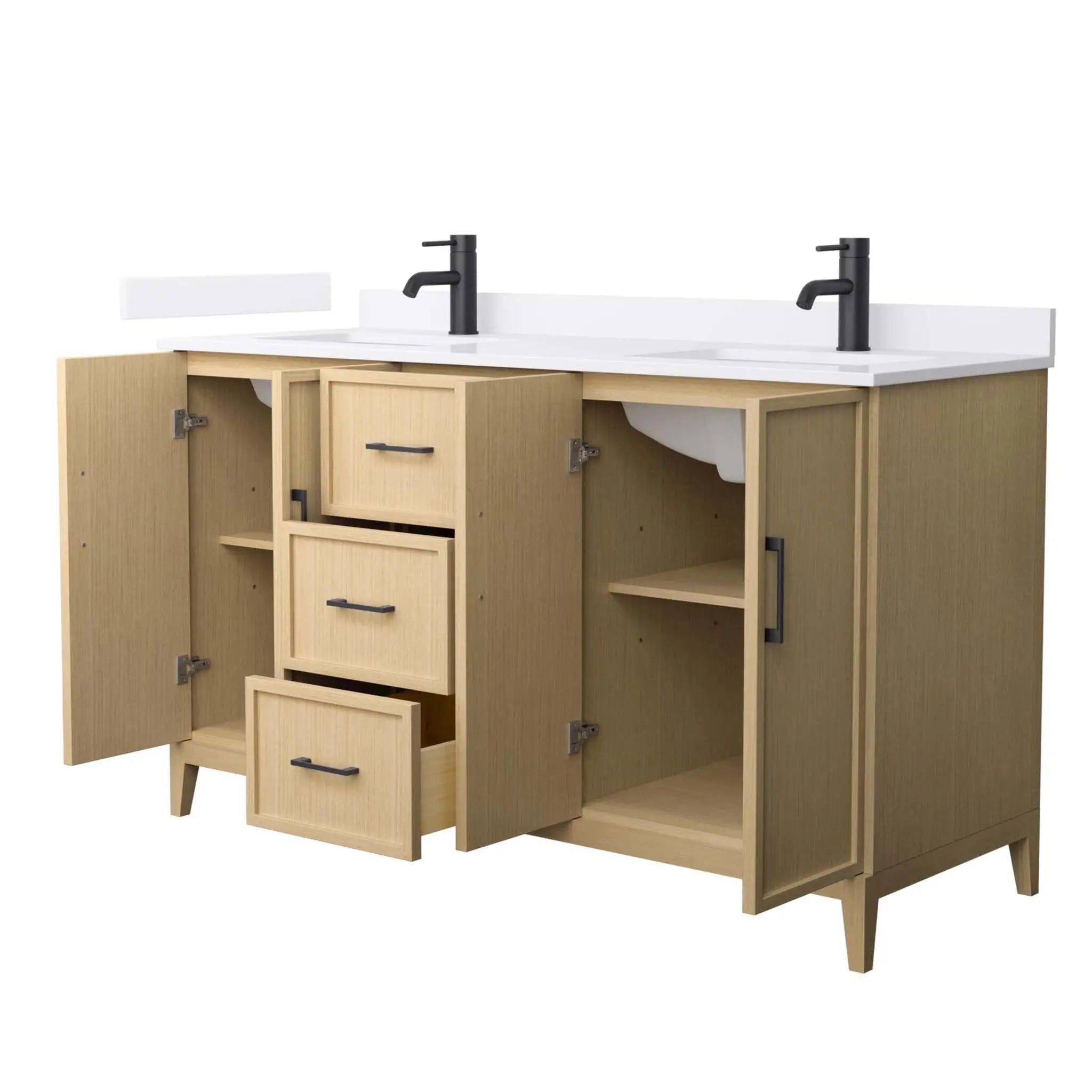 60" Elan Double Bathroom Vanity in White Oak with Matte Black Trim by Wyndham