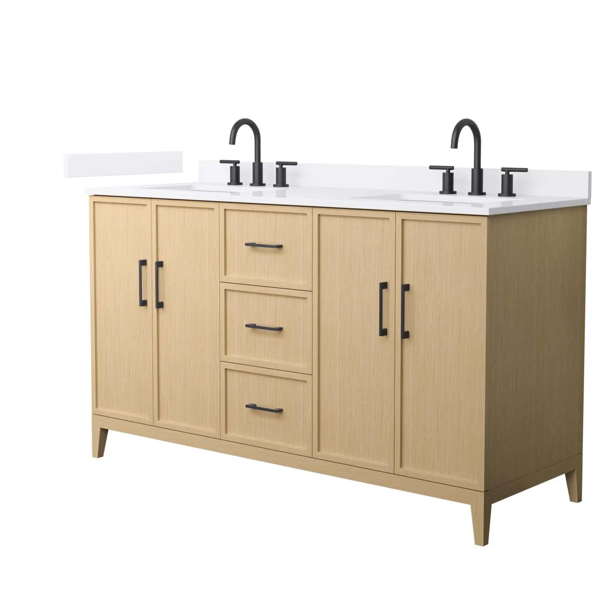 60" Elan Double Bathroom Vanity in White Oak with Matte Black Trim by Wyndham