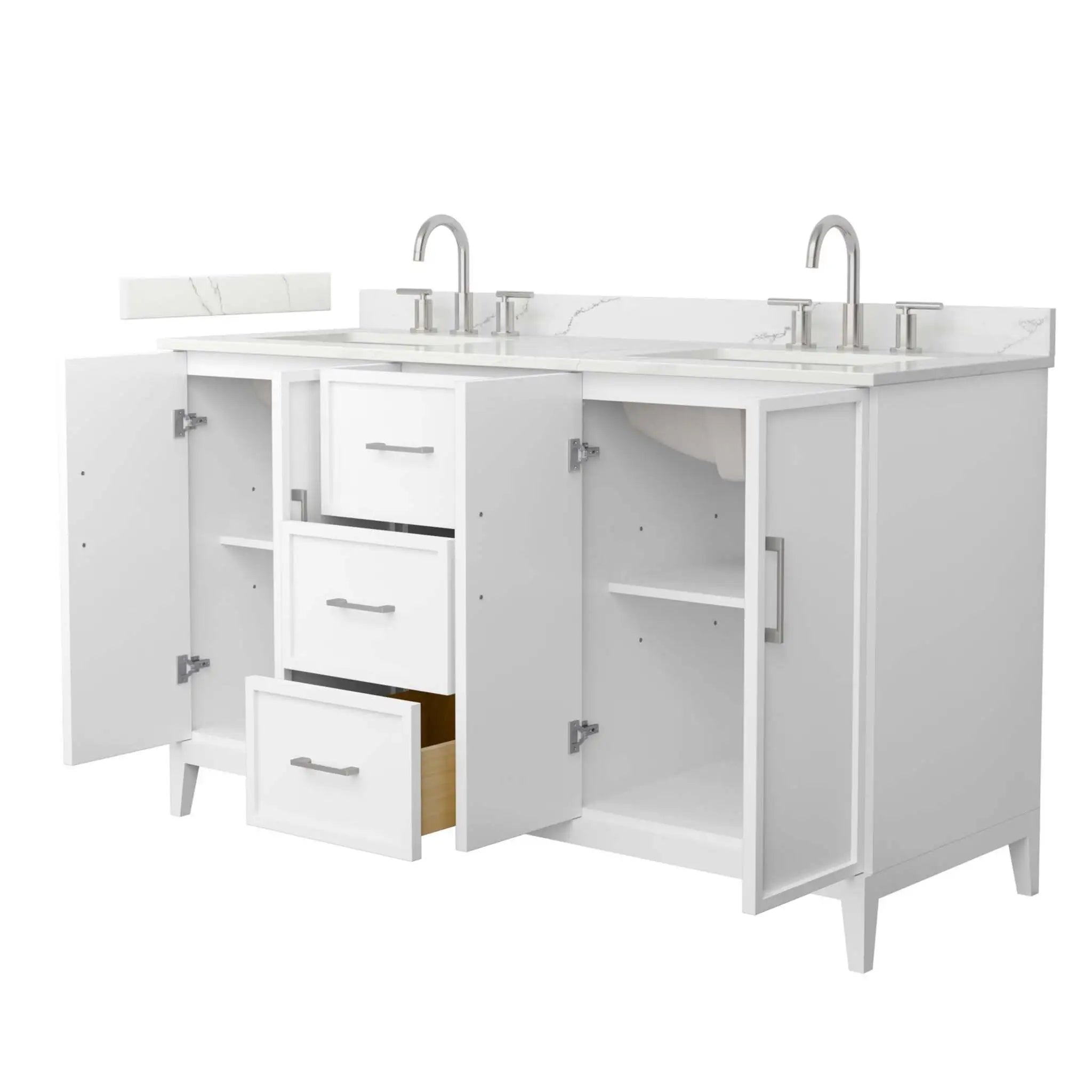 60" Elan Double Bathroom Vanity in White with Brushed Nickel Trim by Wyndham