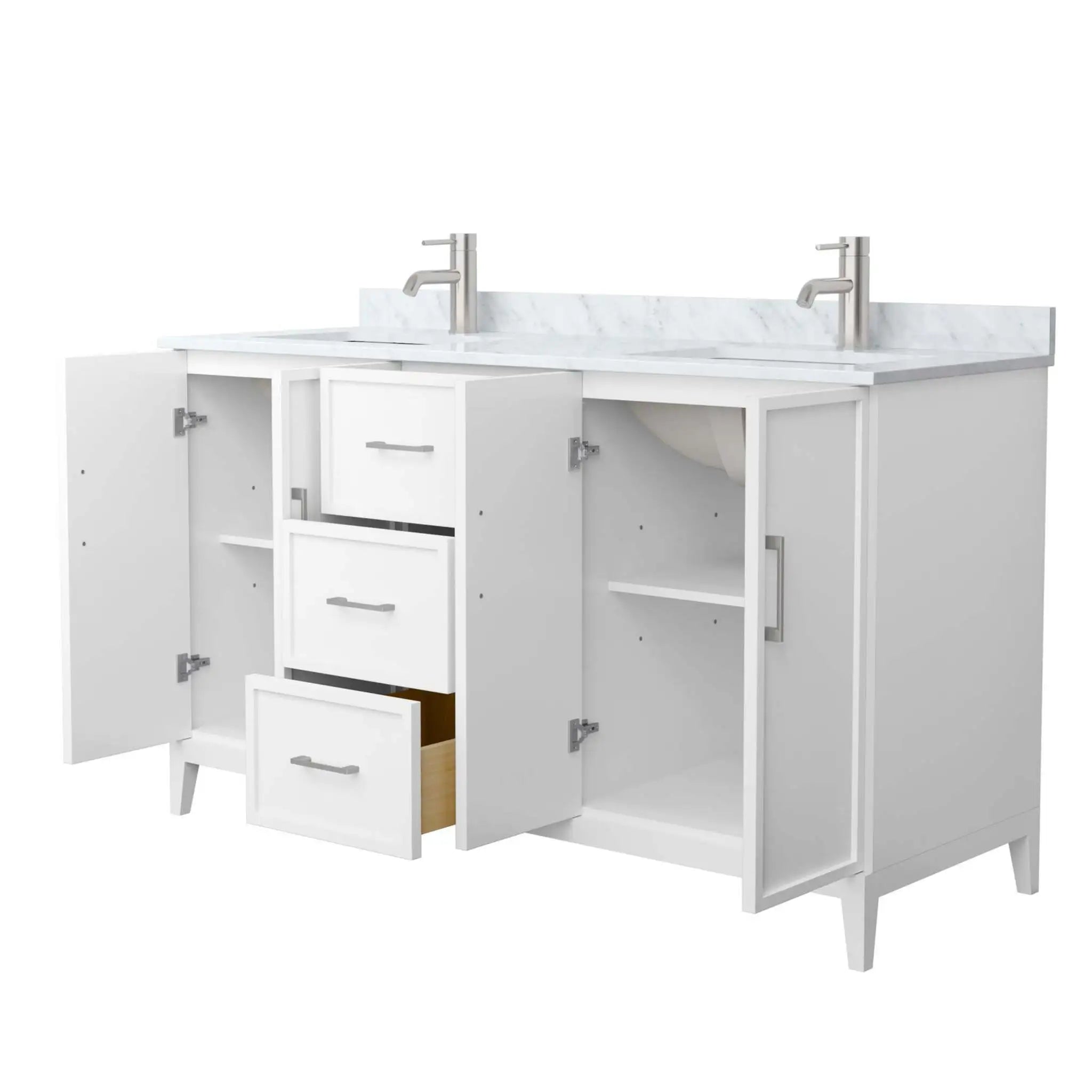 60" Elan Double Bathroom Vanity in White with Brushed Nickel Trim by Wyndham