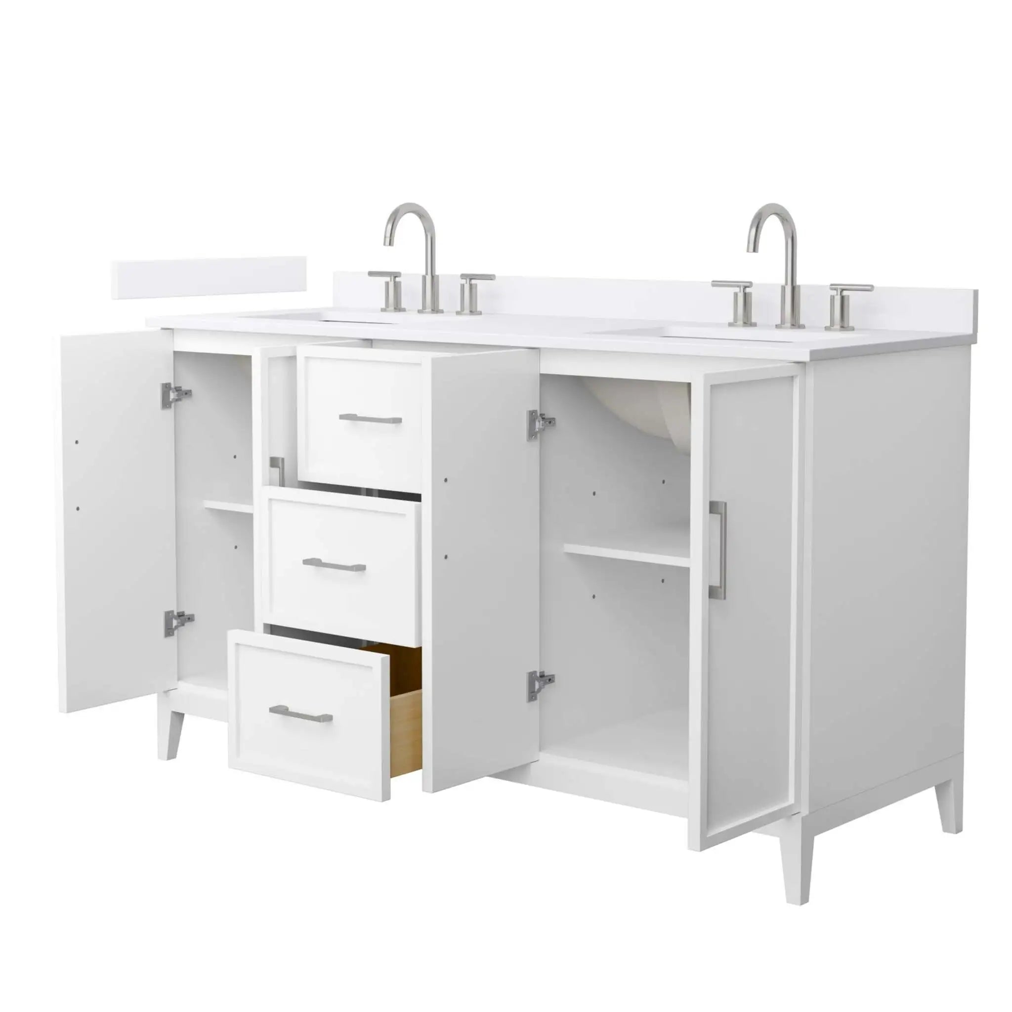 60" Elan Double Bathroom Vanity in White with Brushed Nickel Trim by Wyndham