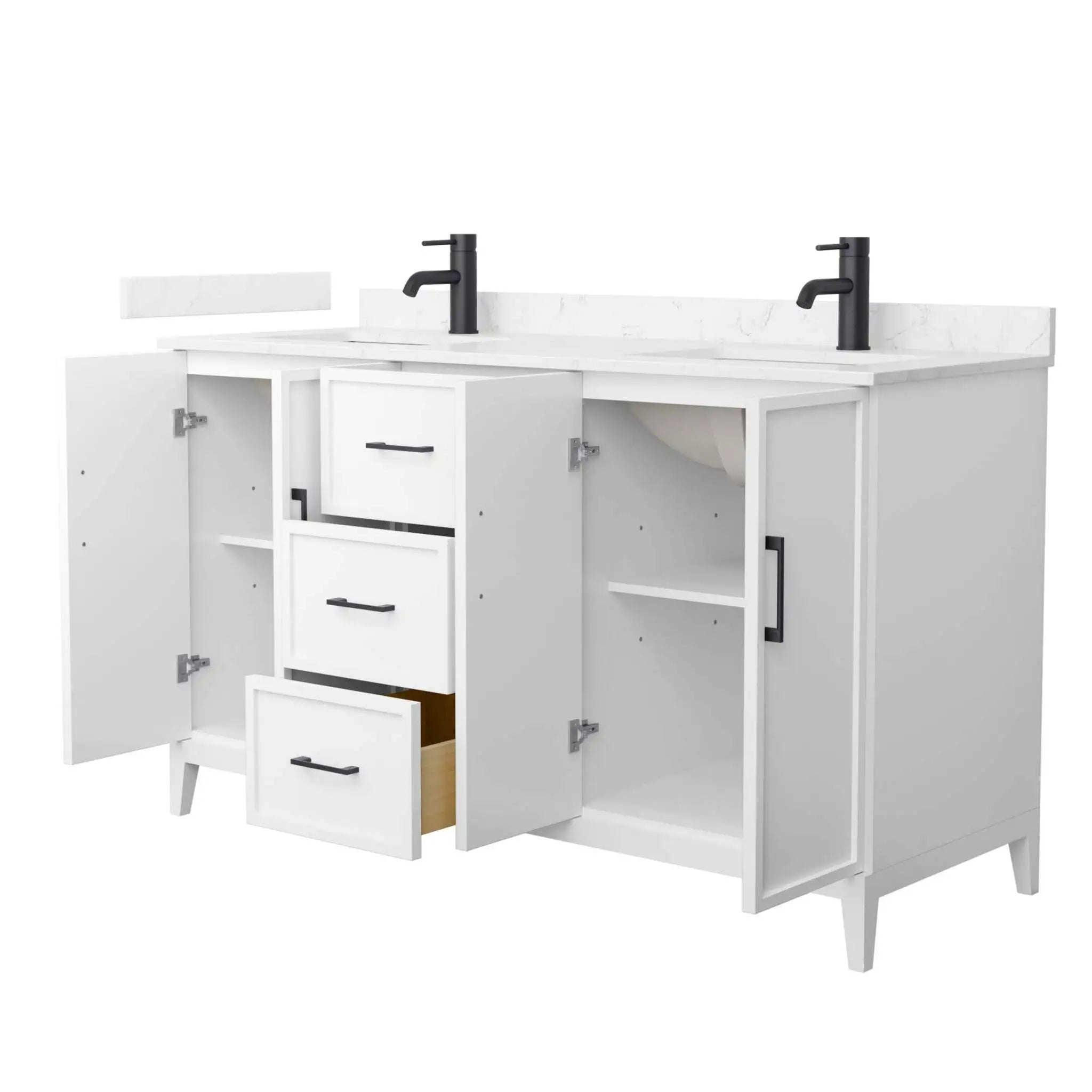 60" Elan Double Bathroom Vanity in White with Matte Black Trim by Wyndham
