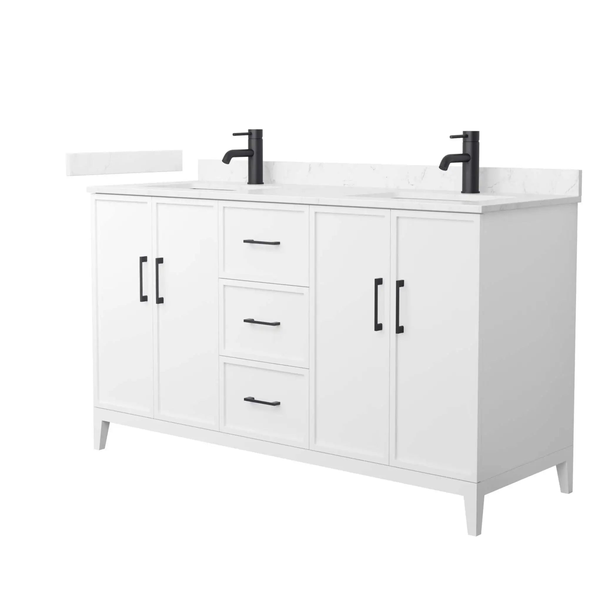 60" Elan Double Bathroom Vanity in White with Matte Black Trim by Wyndham