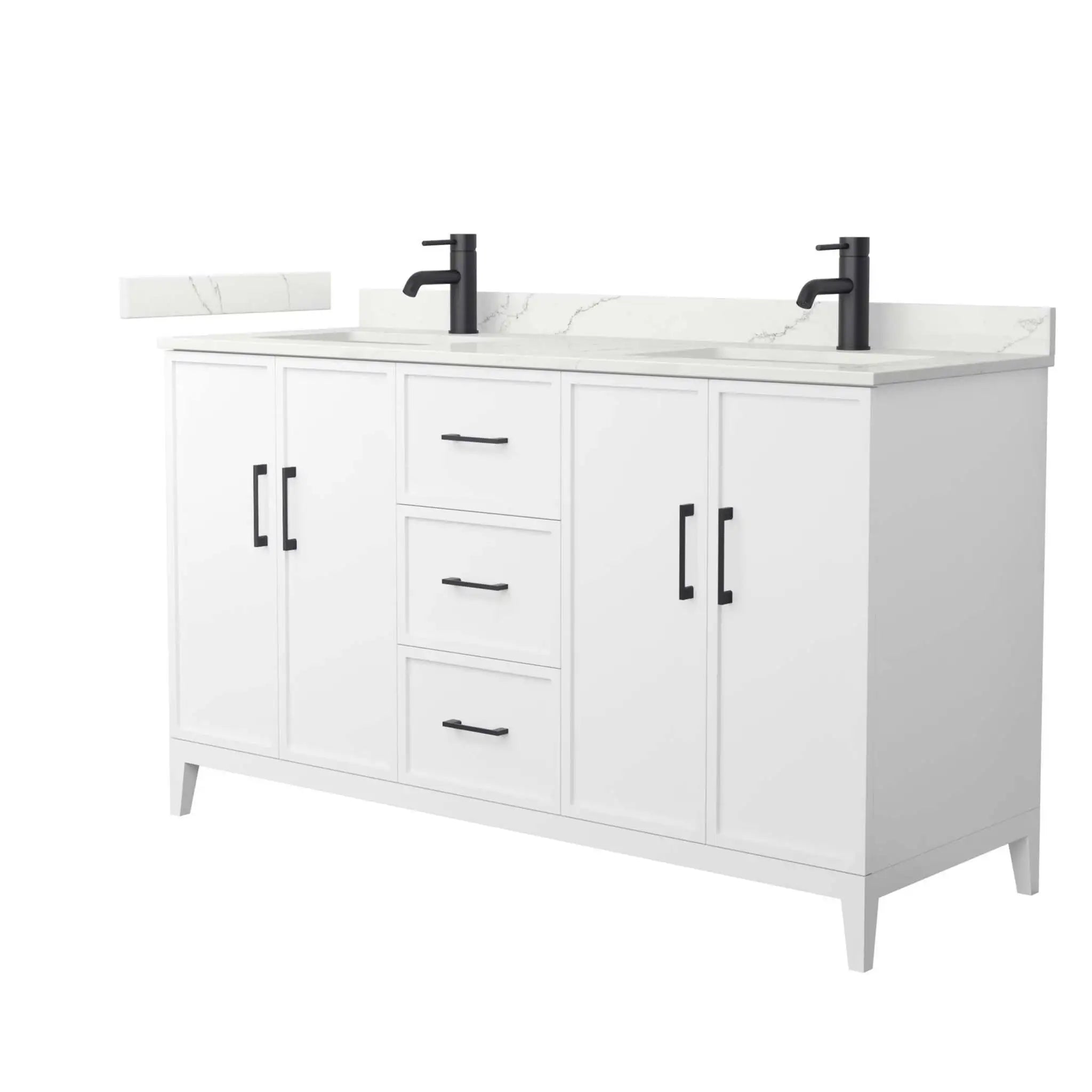 60" Elan Double Bathroom Vanity in White with Matte Black Trim by Wyndham