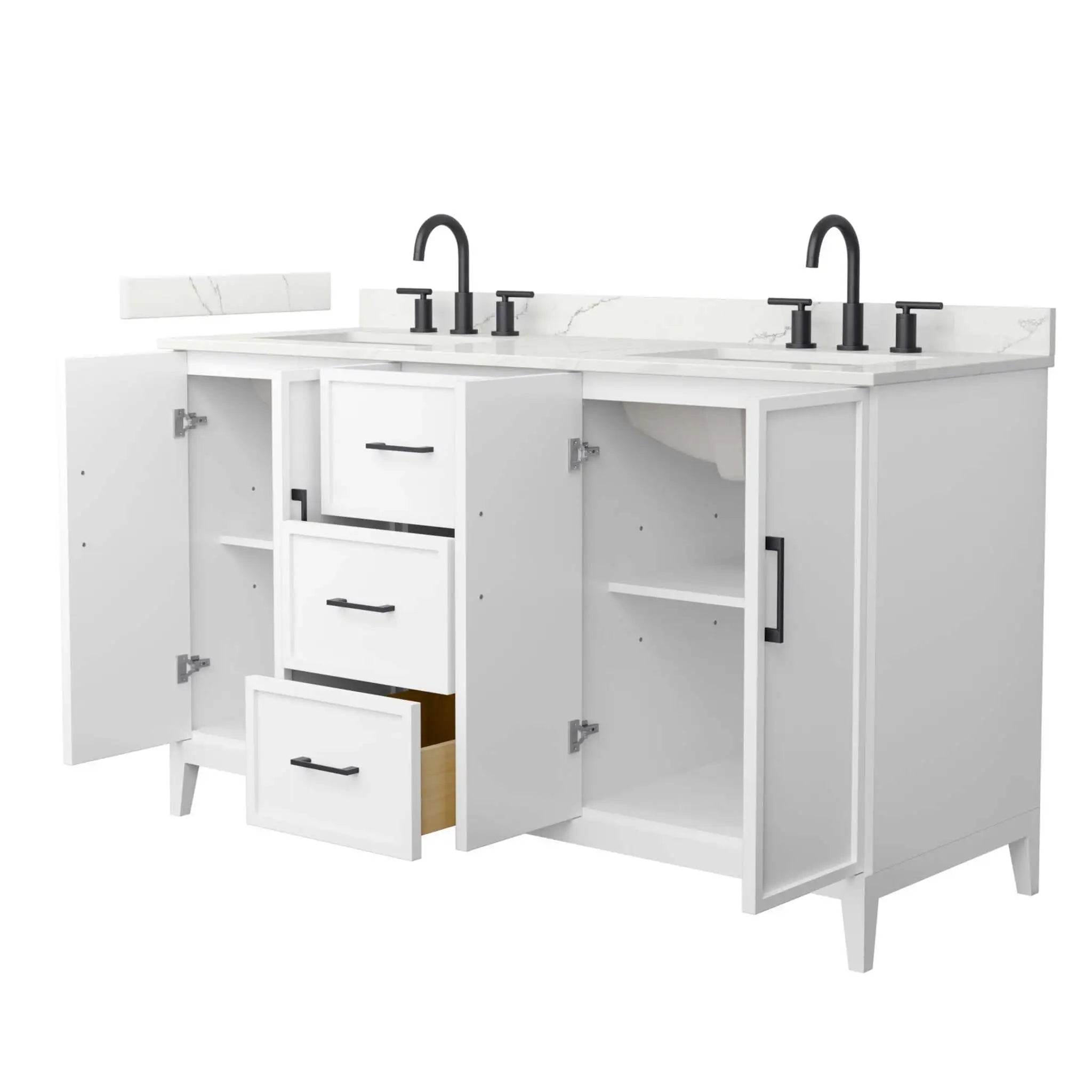 60" Elan Double Bathroom Vanity in White with Matte Black Trim by Wyndham
