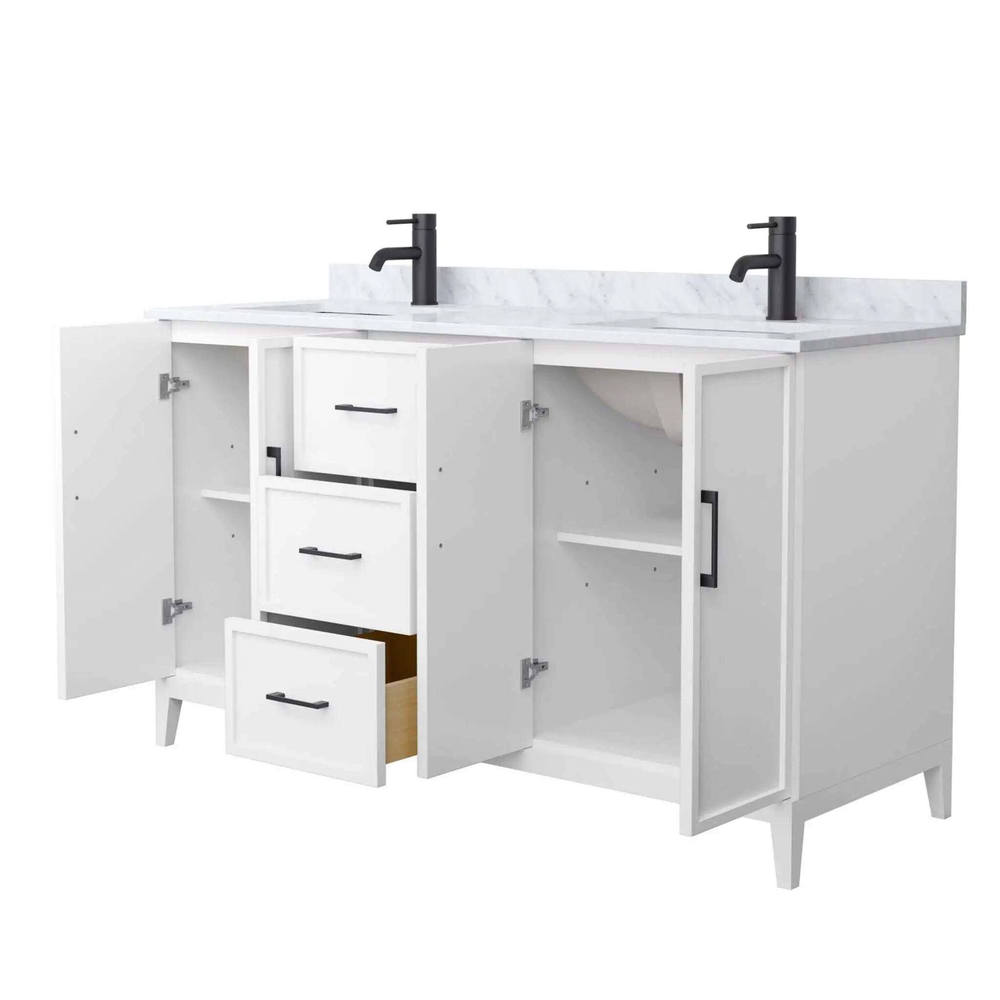 60" Elan Double Bathroom Vanity in White with Matte Black Trim by Wyndham