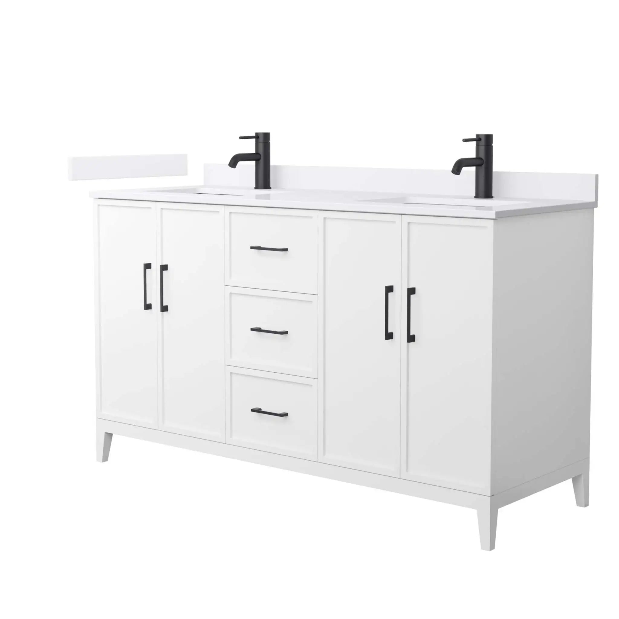 60" Elan Double Bathroom Vanity in White with Matte Black Trim by Wyndham