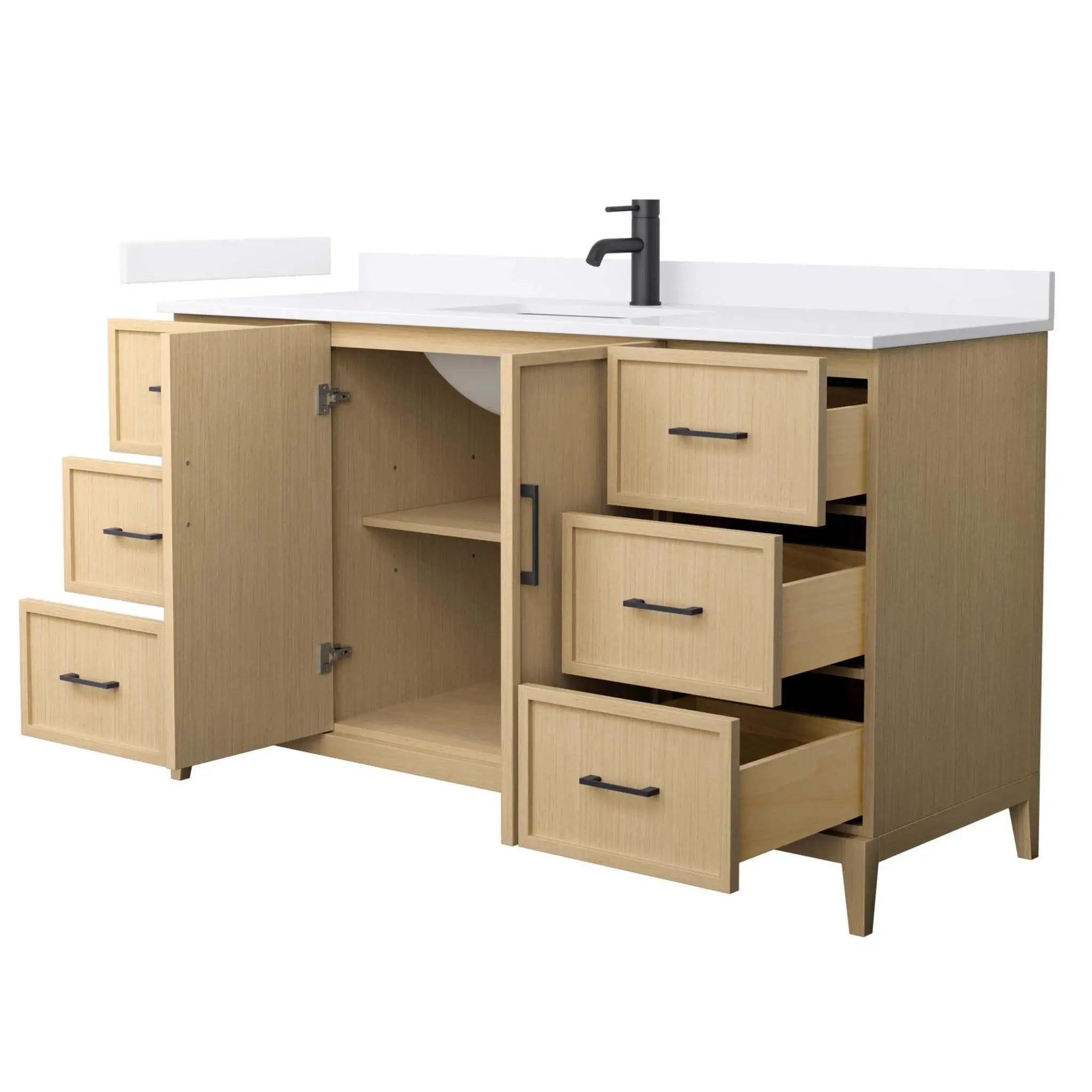 60" Elan Single Bathroom Vanity in White Oak with Matte Black Trim by Wyndham