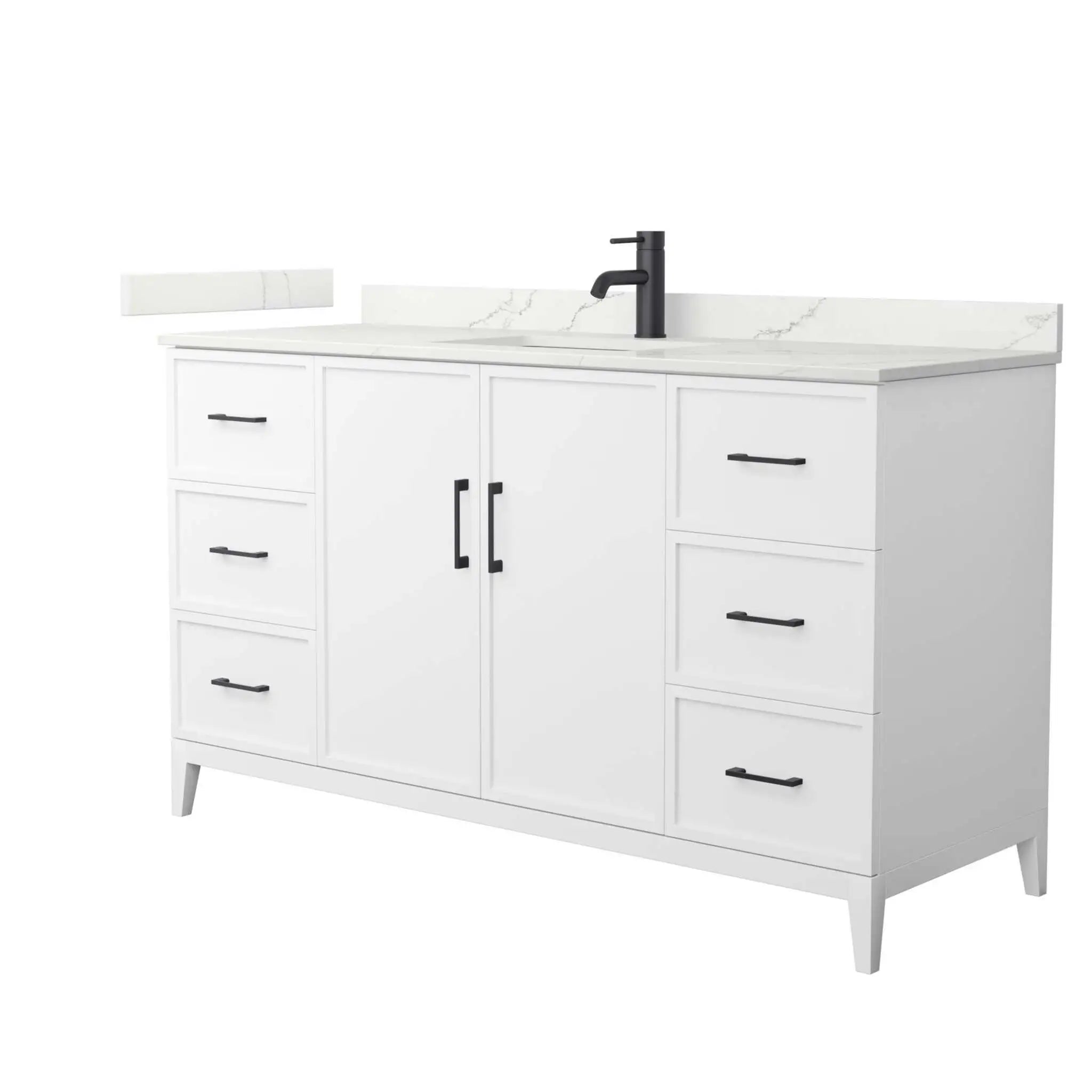 60" Elan Single Bathroom Vanity in White with Matte Black Trim by Wyndham
