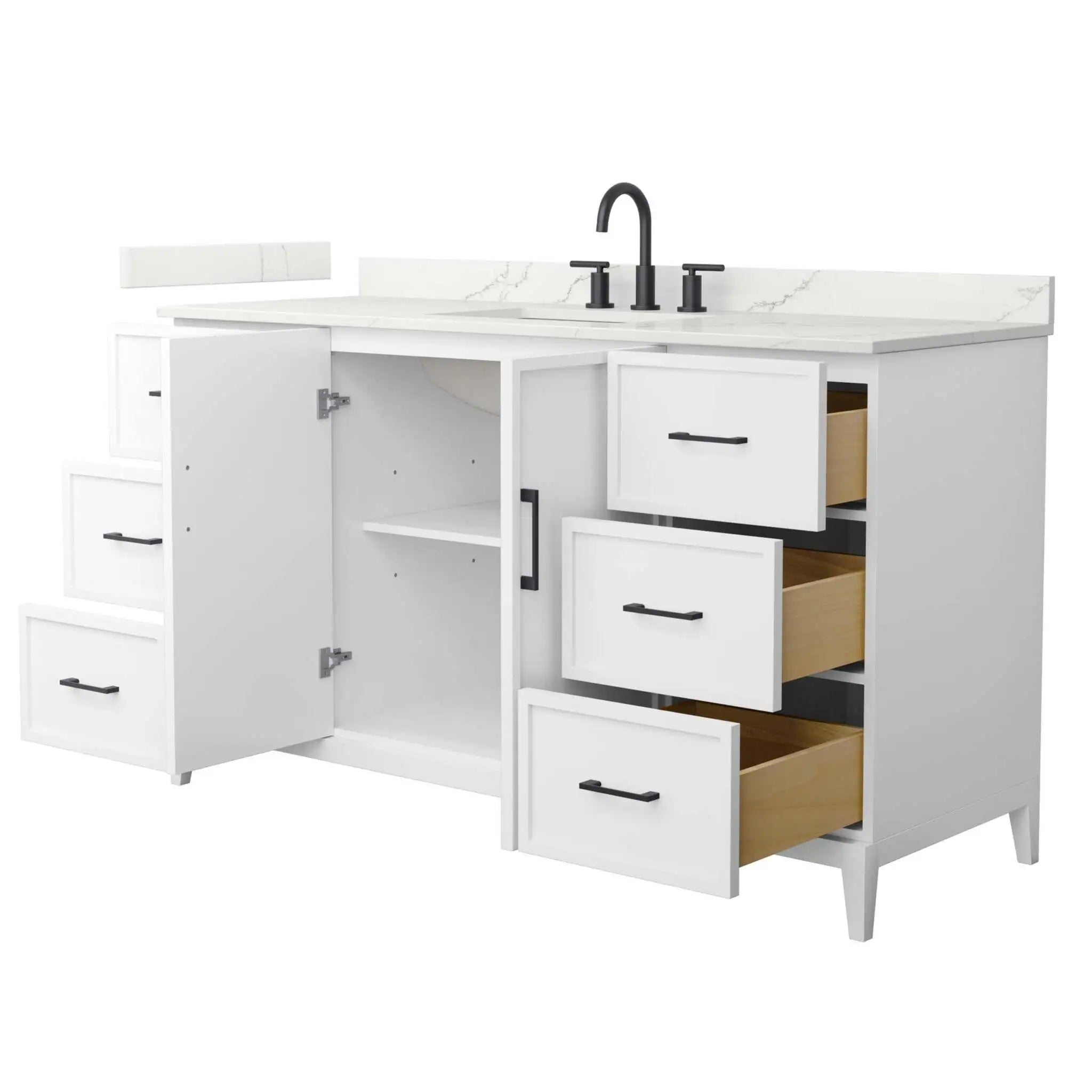 60" Elan Single Bathroom Vanity in White with Matte Black Trim by Wyndham