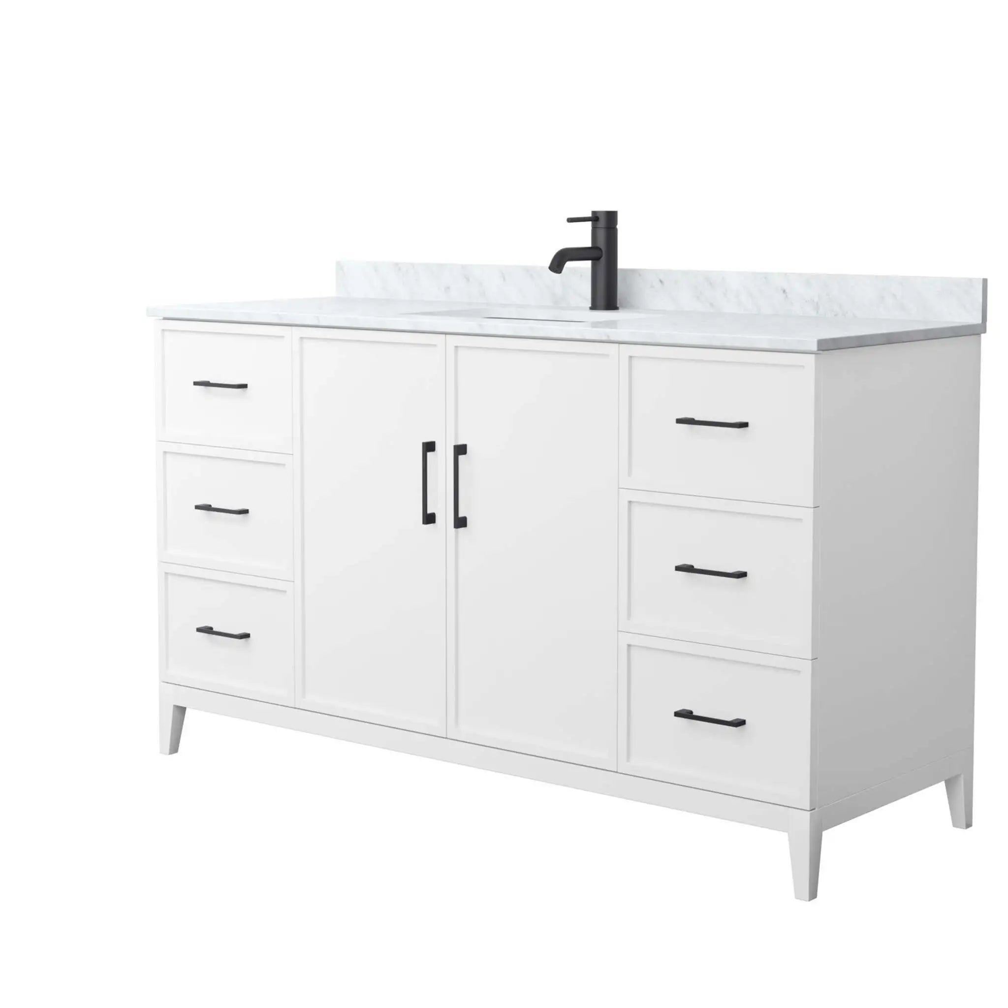 60" Elan Single Bathroom Vanity in White with Matte Black Trim by Wyndham