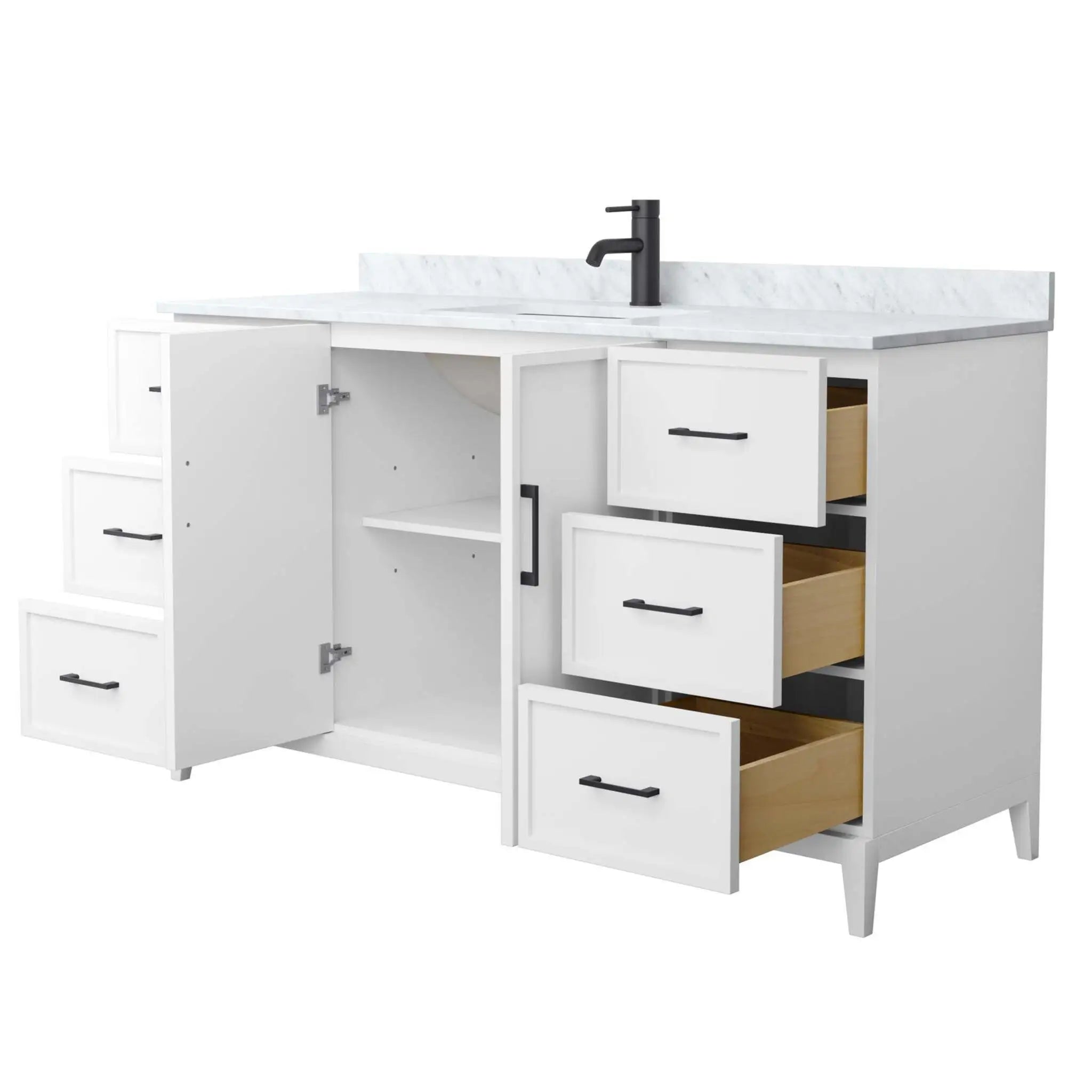 60" Elan Single Bathroom Vanity in White with Matte Black Trim by Wyndham