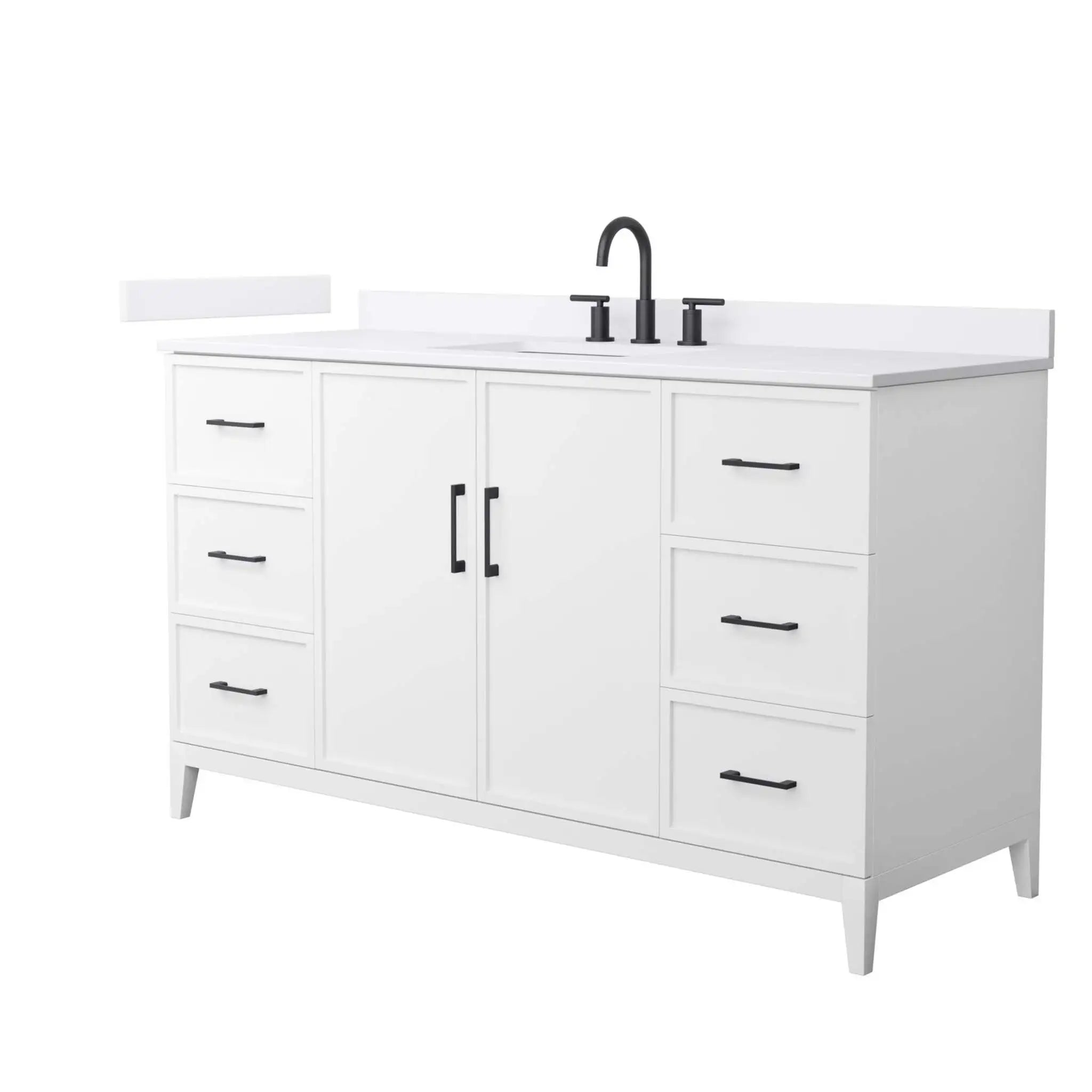 60" Elan Single Bathroom Vanity in White with Matte Black Trim by Wyndham