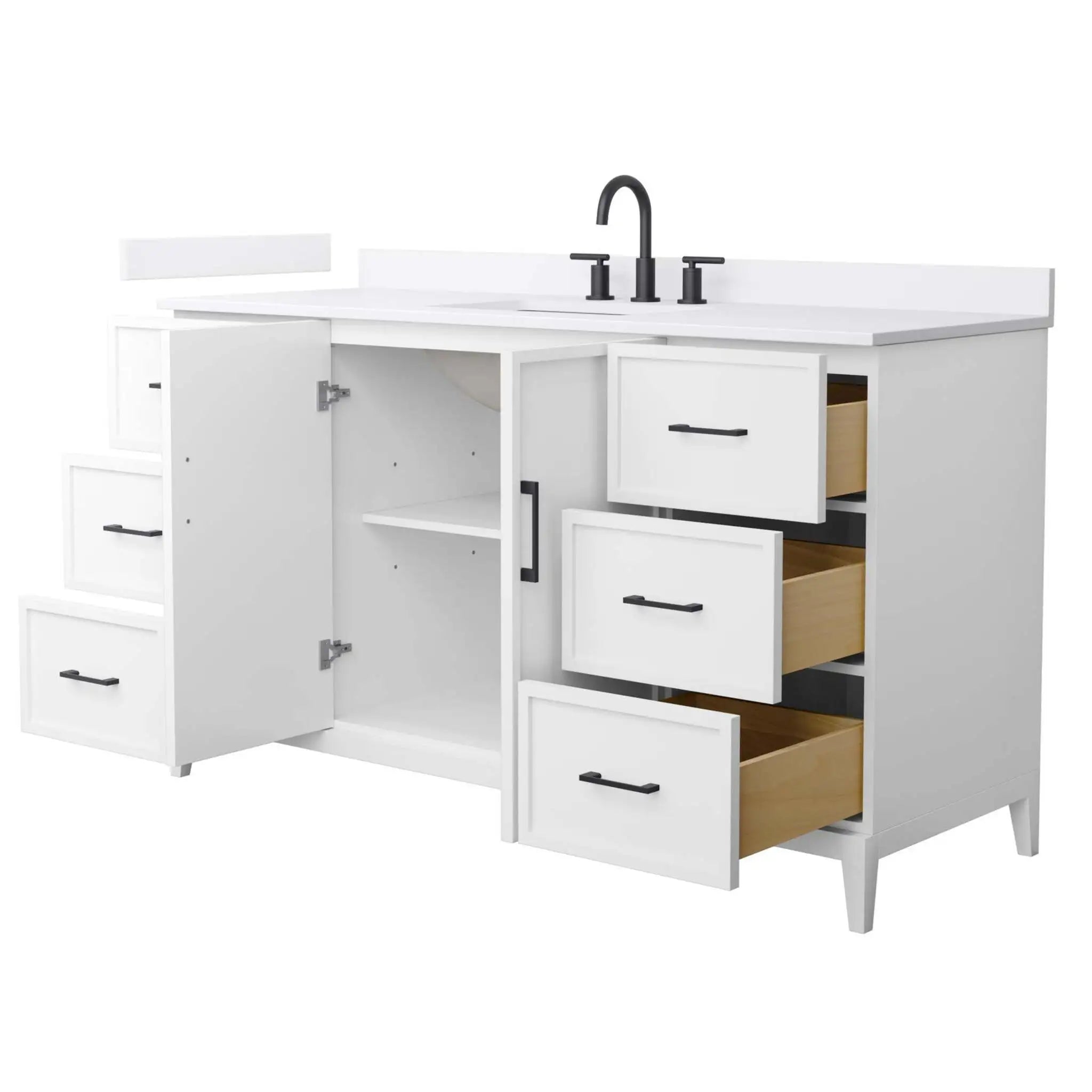 60" Elan Single Bathroom Vanity in White with Matte Black Trim by Wyndham