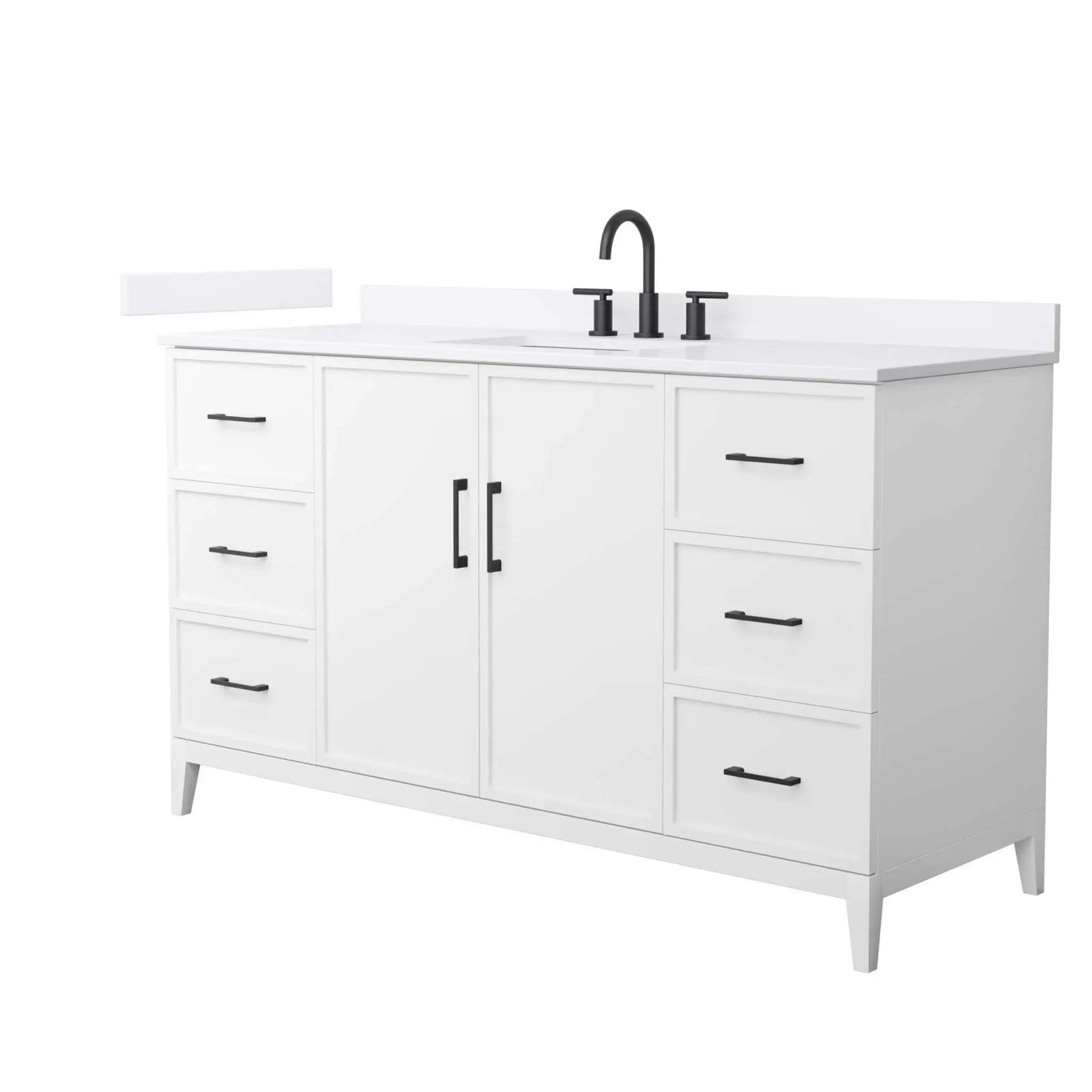 60" Elan Single Bathroom Vanity in White with Matte Black Trim by Wyndham