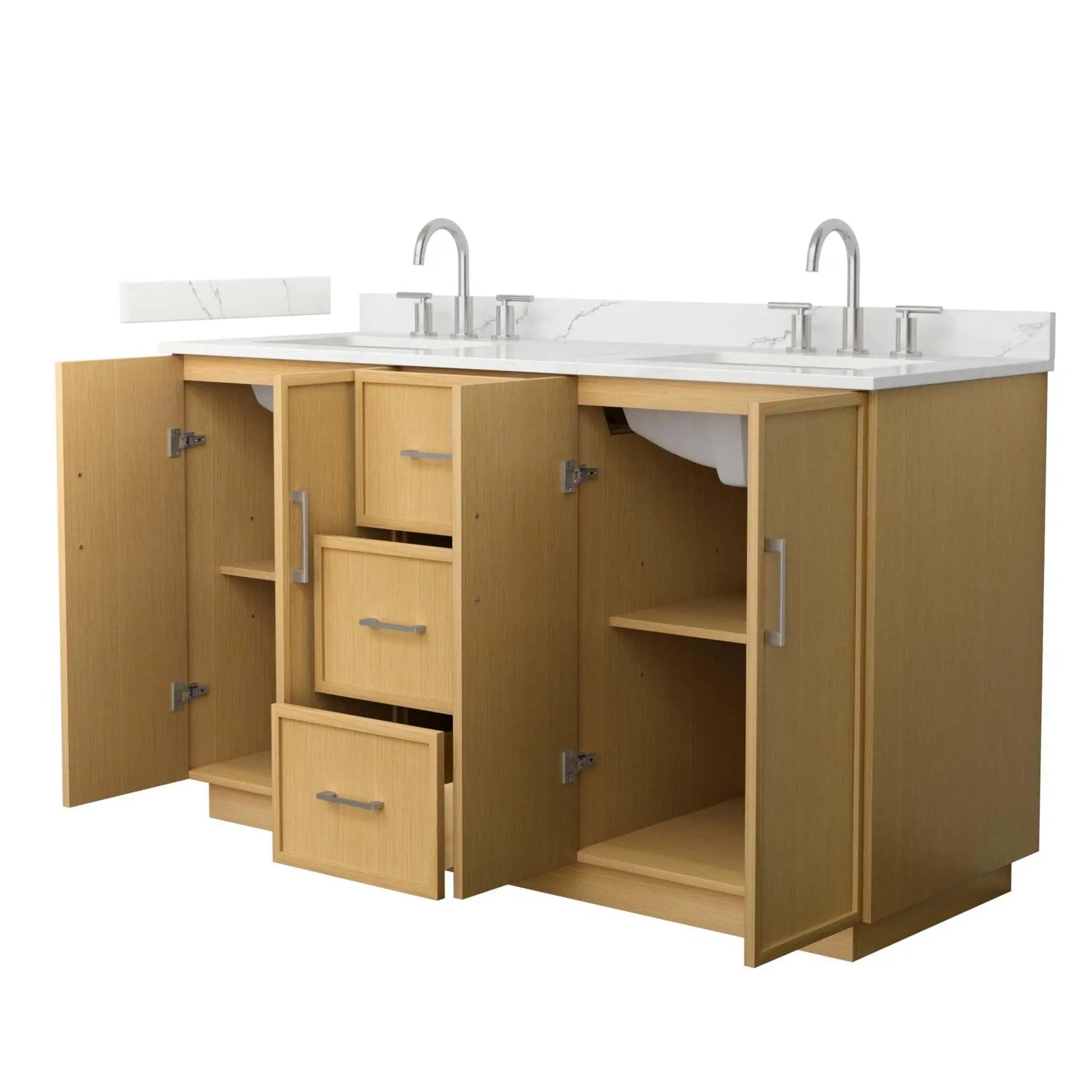 60" Elan TK Elan Double Bathroom Vanity with Toe Kick in Light Oak with Brushed Nickel Trim by Wyndham