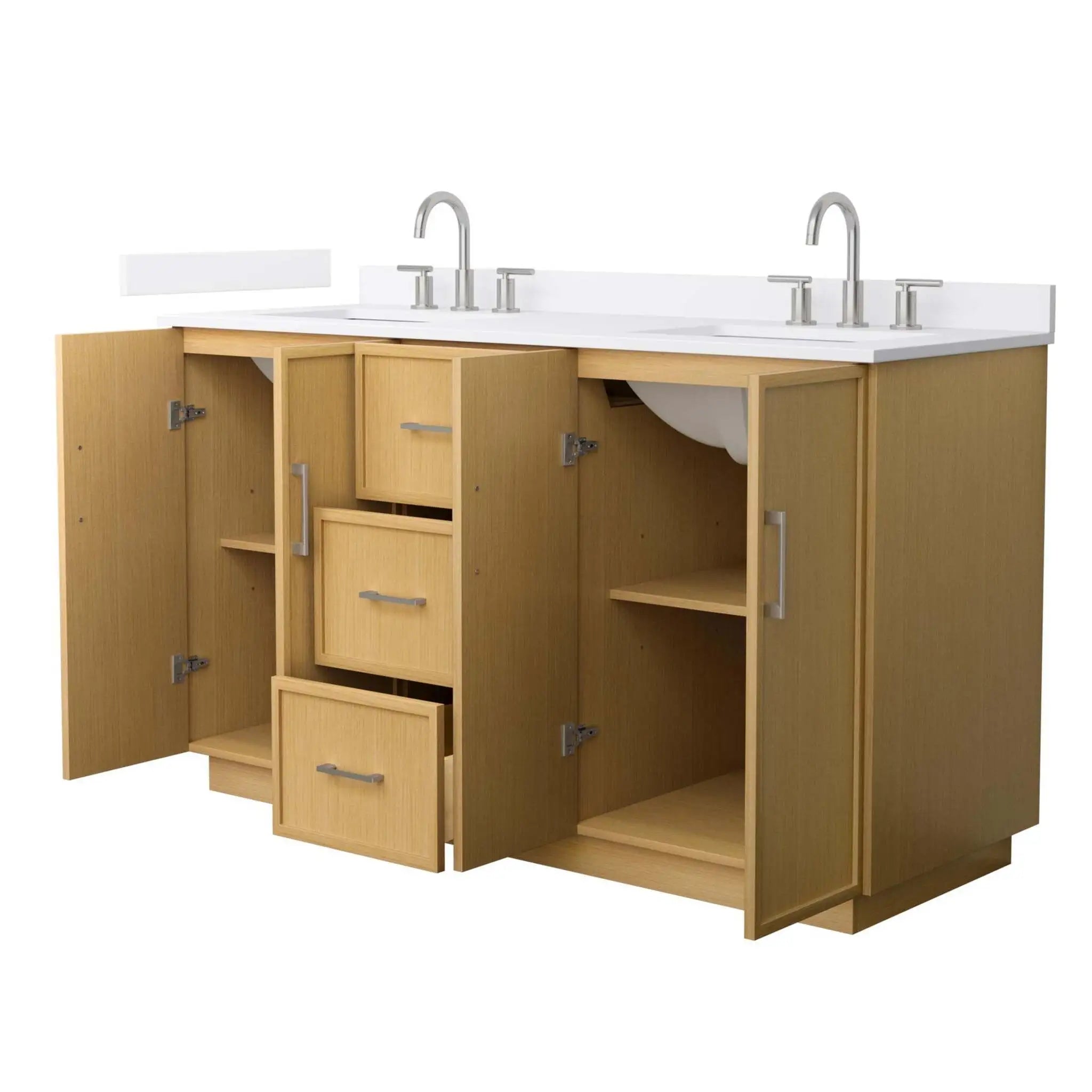 60" Elan TK Elan Double Bathroom Vanity with Toe Kick in Light Oak with Brushed Nickel Trim by Wyndham