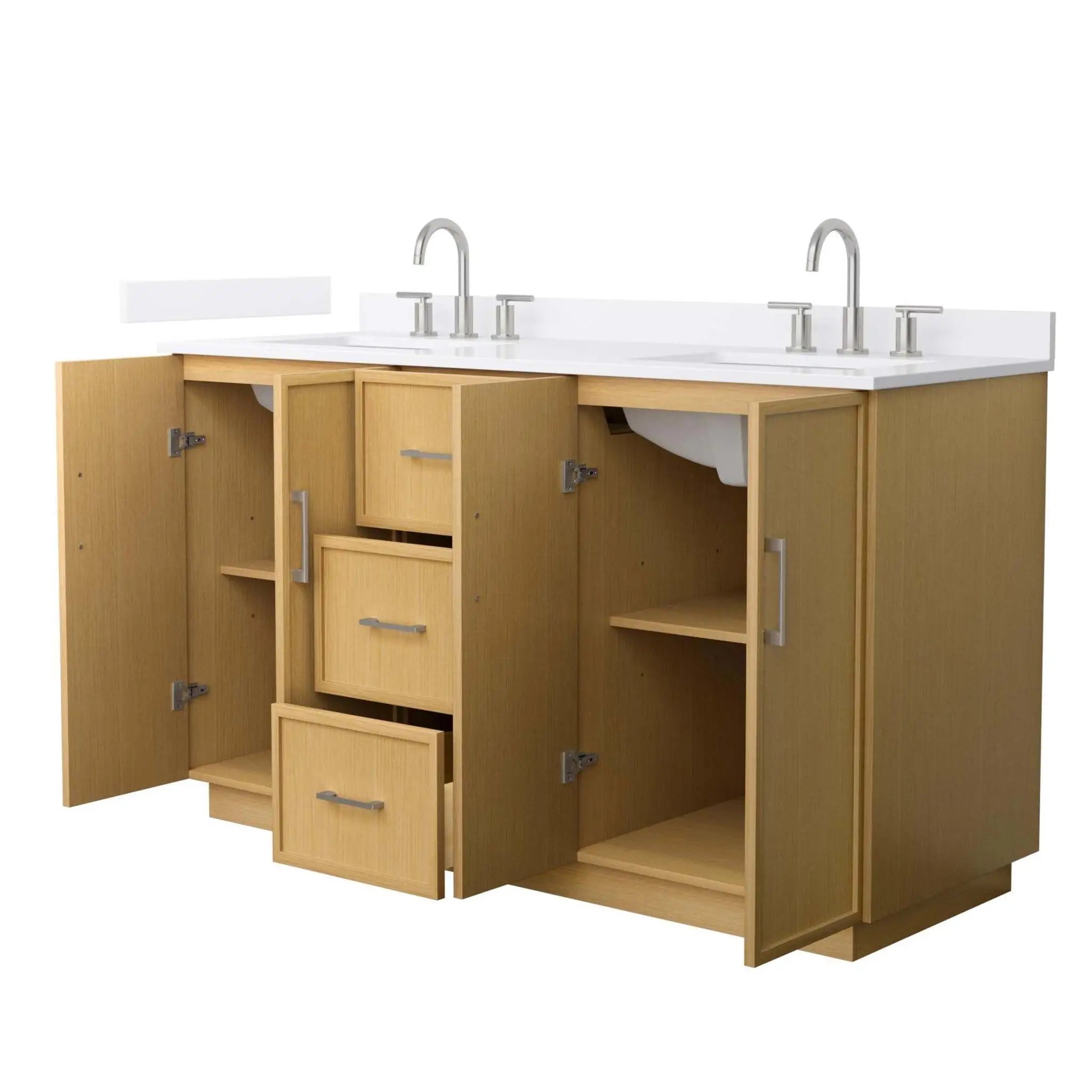 60" Elan TK Elan Double Bathroom Vanity with Toe Kick in Light Oak with Brushed Nickel Trim by Wyndham