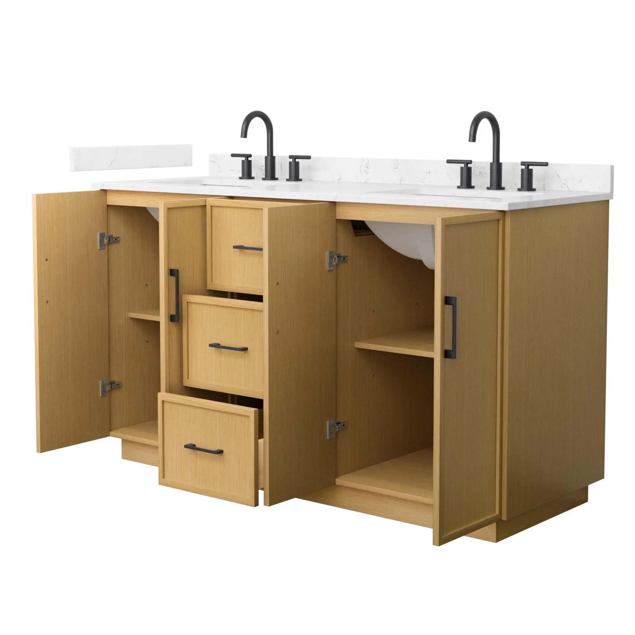60" Elan TK Elan Double Bathroom Vanity with Toe Kick in Light Oak with Matte Black Trim by Wyndham