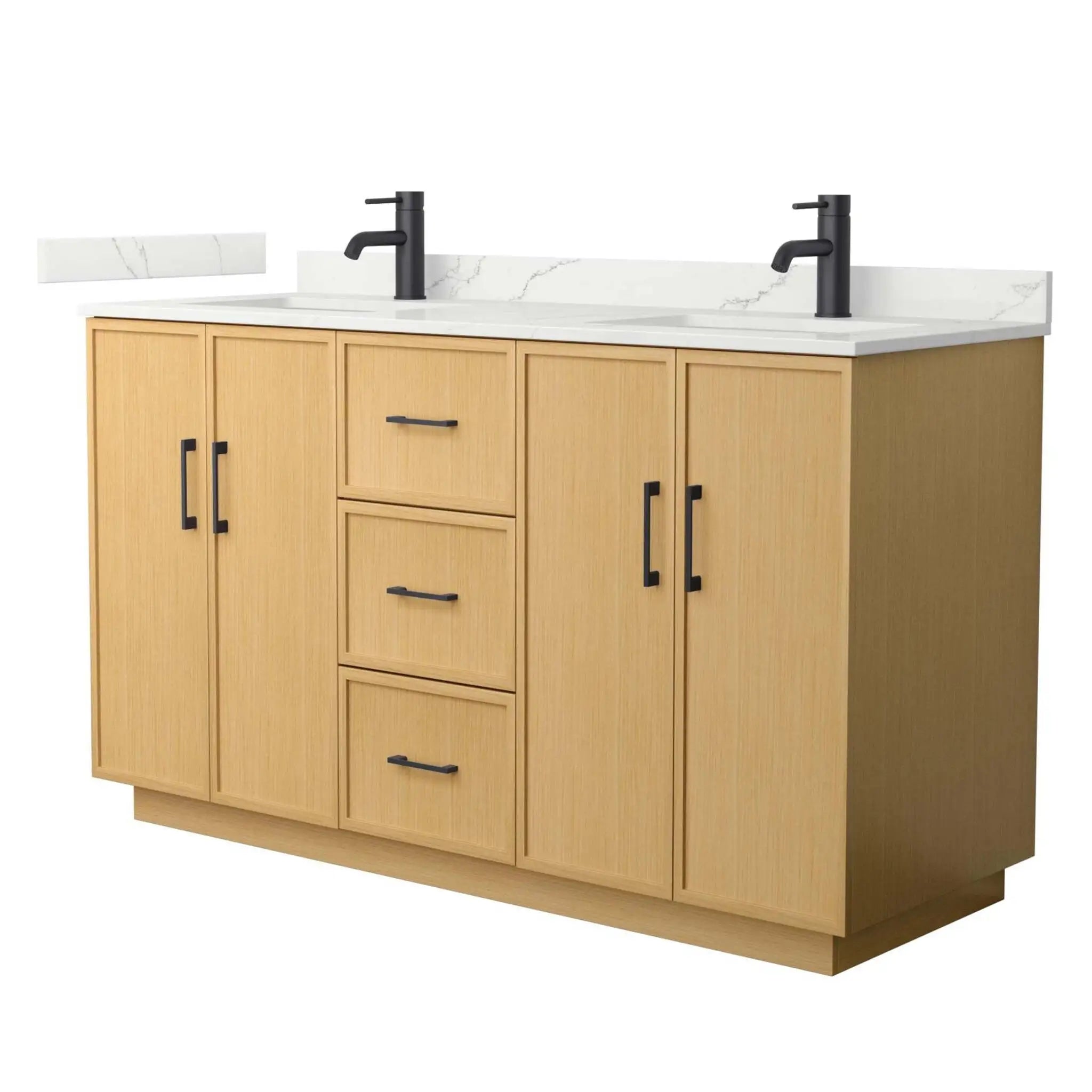 60" Elan TK Elan Double Bathroom Vanity with Toe Kick in Light Oak with Matte Black Trim by Wyndham