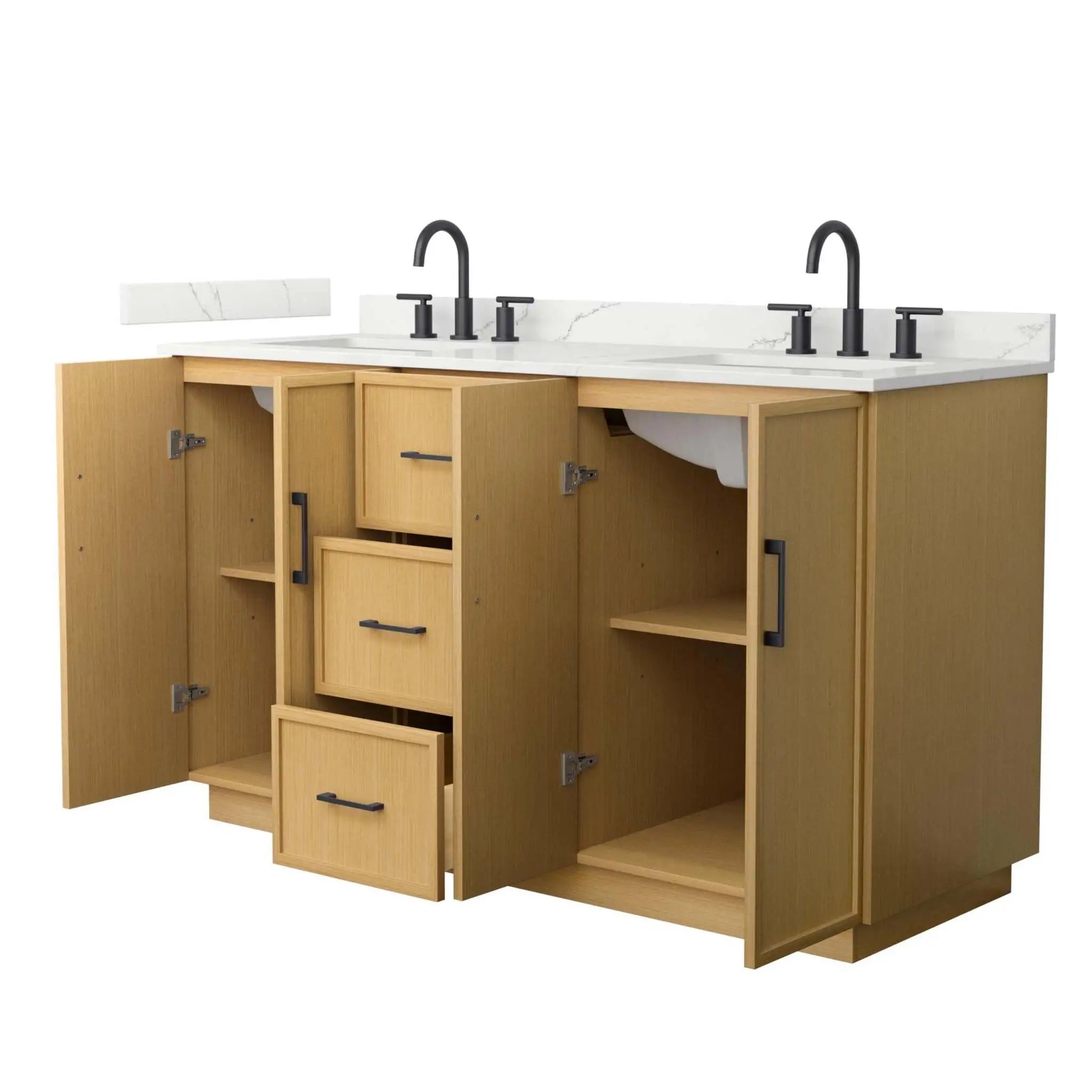 60" Elan TK Elan Double Bathroom Vanity with Toe Kick in Light Oak with Matte Black Trim by Wyndham