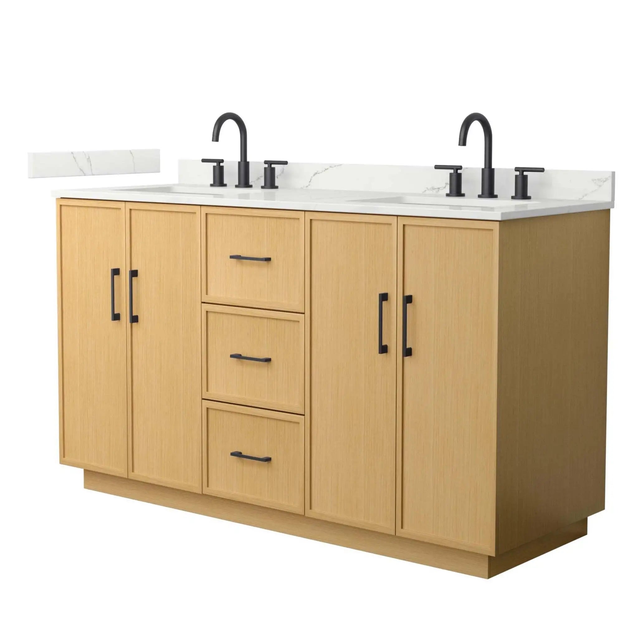 60" Elan TK Elan Double Bathroom Vanity with Toe Kick in Light Oak with Matte Black Trim by Wyndham