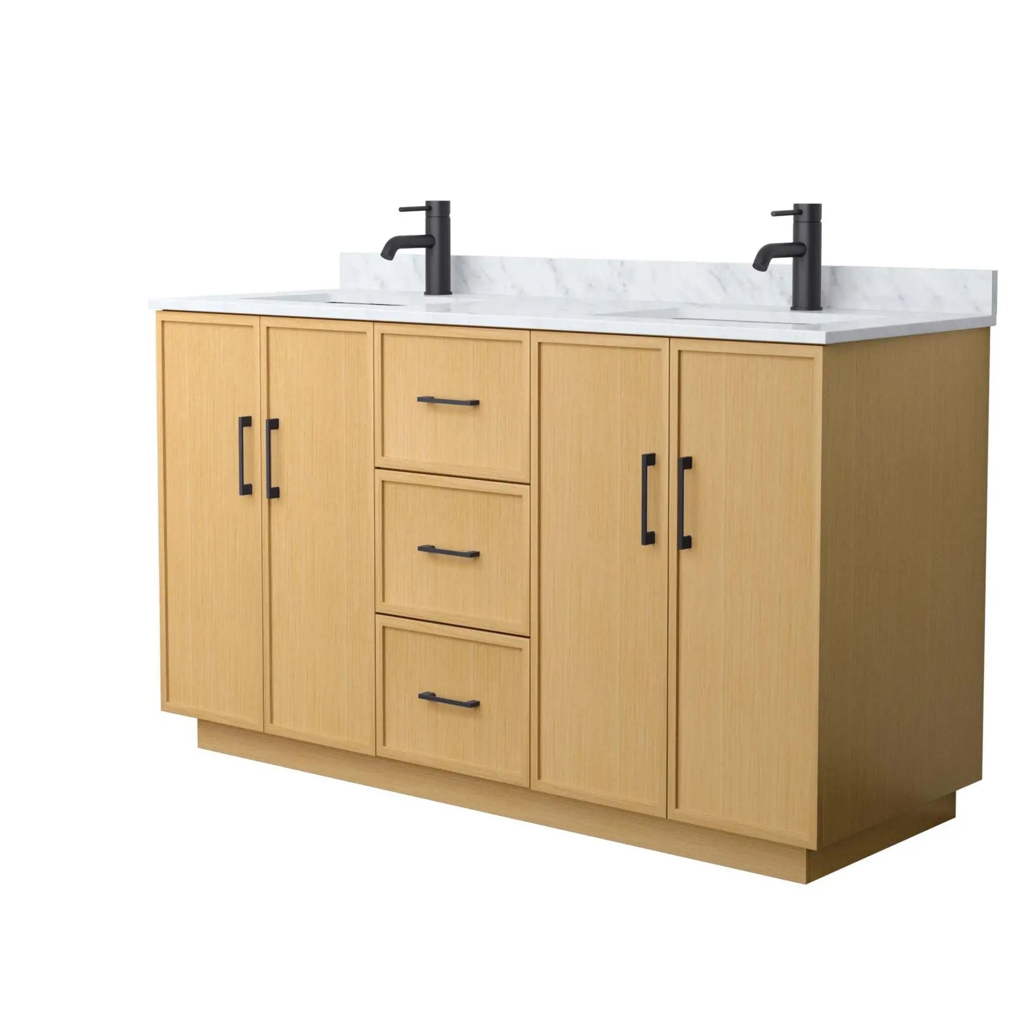 60" Elan TK Elan Double Bathroom Vanity with Toe Kick in Light Oak with Matte Black Trim by Wyndham