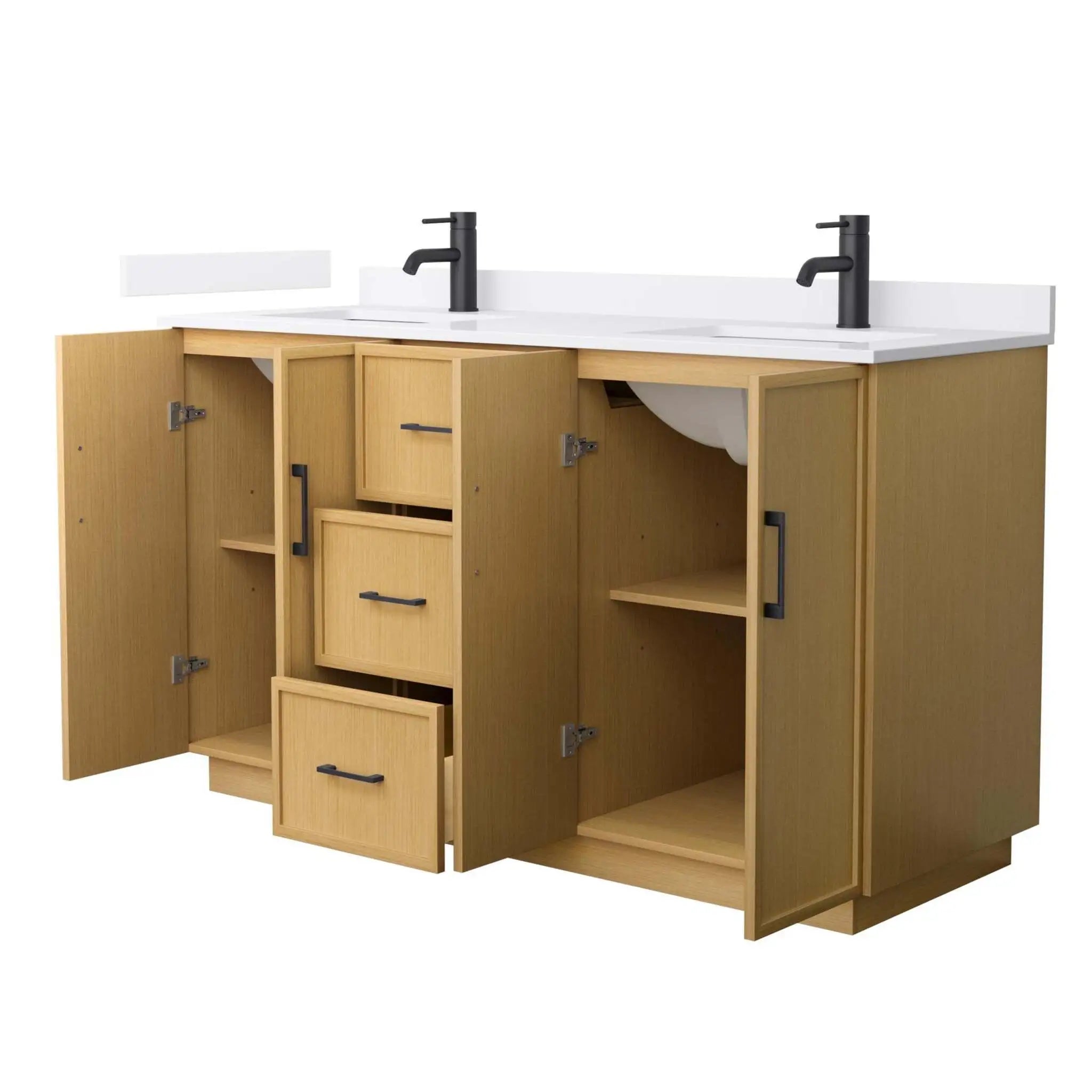 60" Elan TK Elan Double Bathroom Vanity with Toe Kick in Light Oak with Matte Black Trim by Wyndham