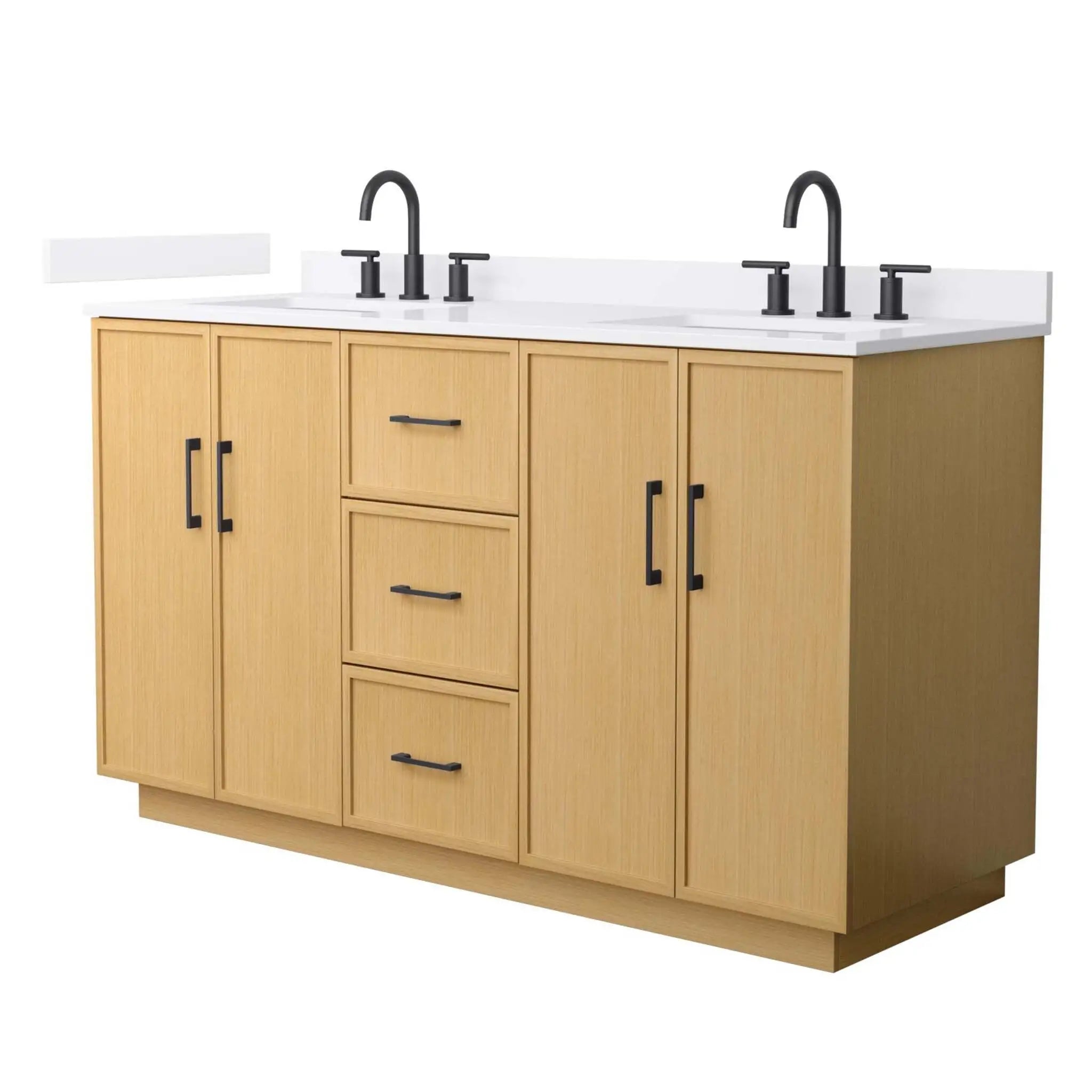 60" Elan TK Elan Double Bathroom Vanity with Toe Kick in Light Oak with Matte Black Trim by Wyndham