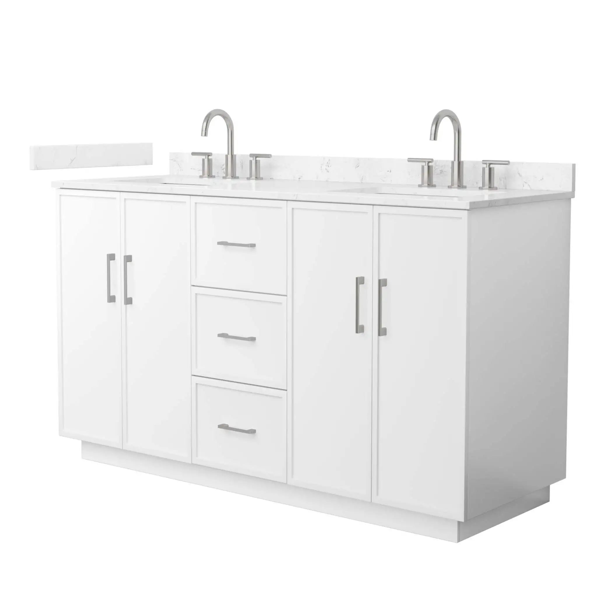 60" Elan TK Elan Double Bathroom Vanity with Toe Kick in White with Brushed Nickel Trim by Wyndham