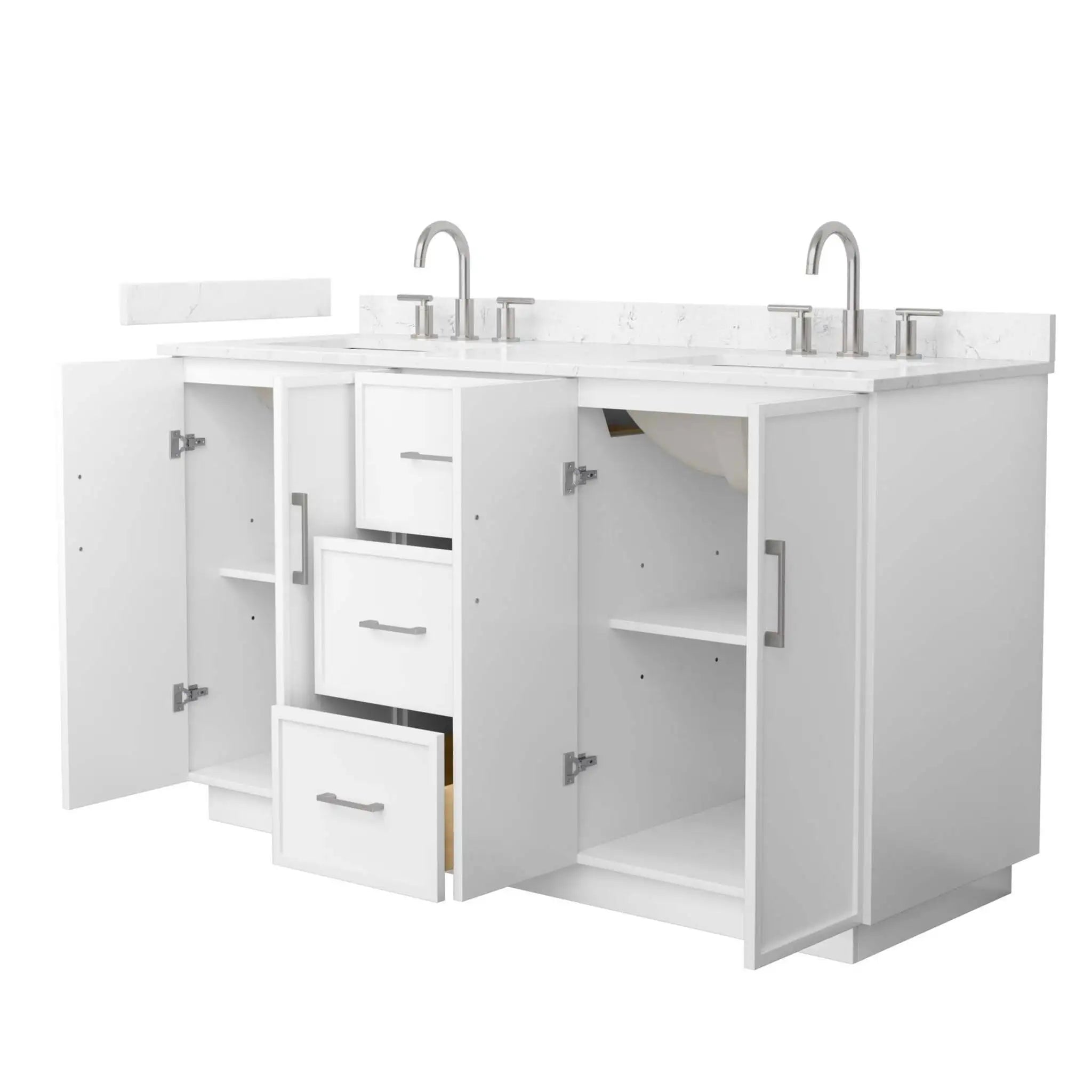 60" Elan TK Elan Double Bathroom Vanity with Toe Kick in White with Brushed Nickel Trim by Wyndham