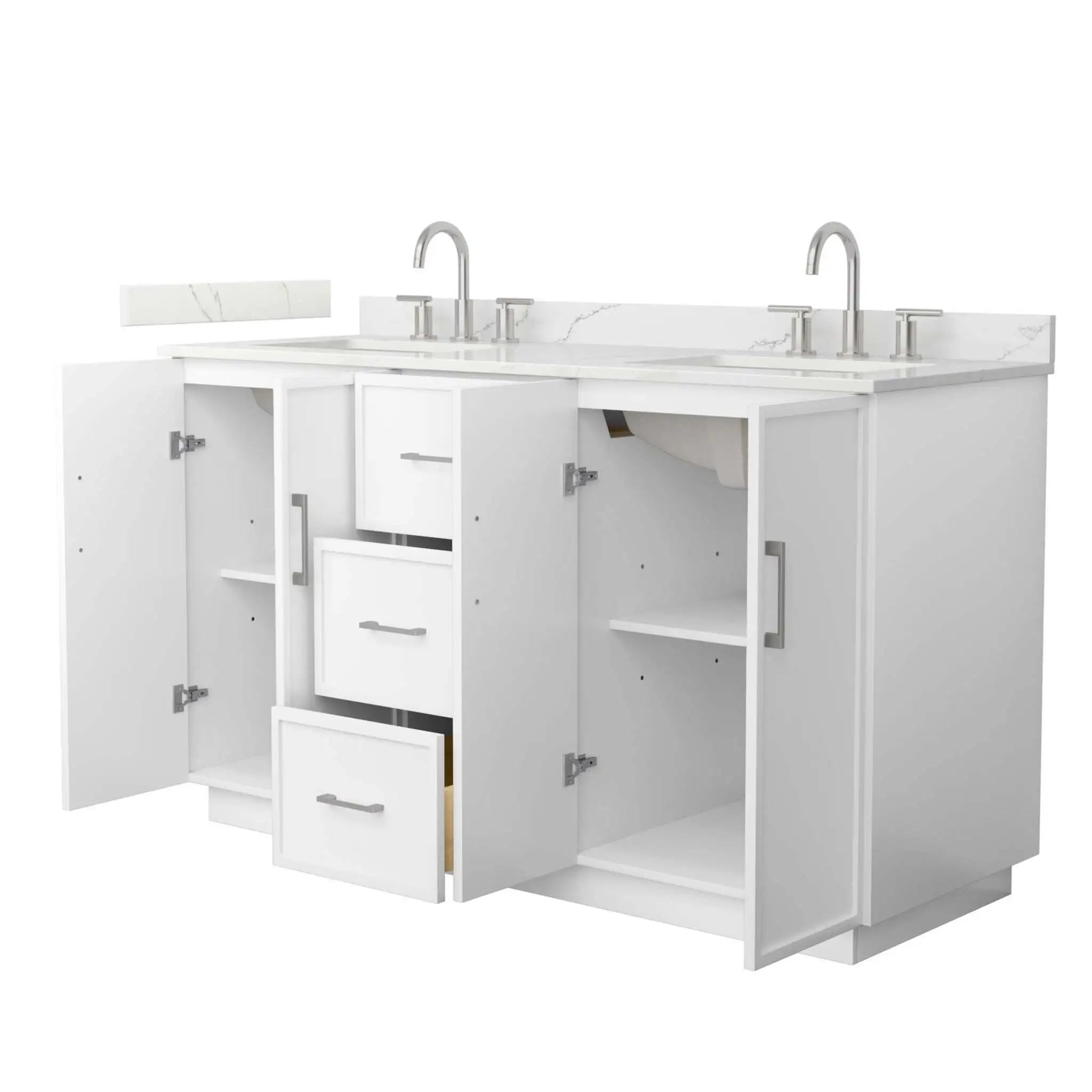 60" Elan TK Elan Double Bathroom Vanity with Toe Kick in White with Brushed Nickel Trim by Wyndham