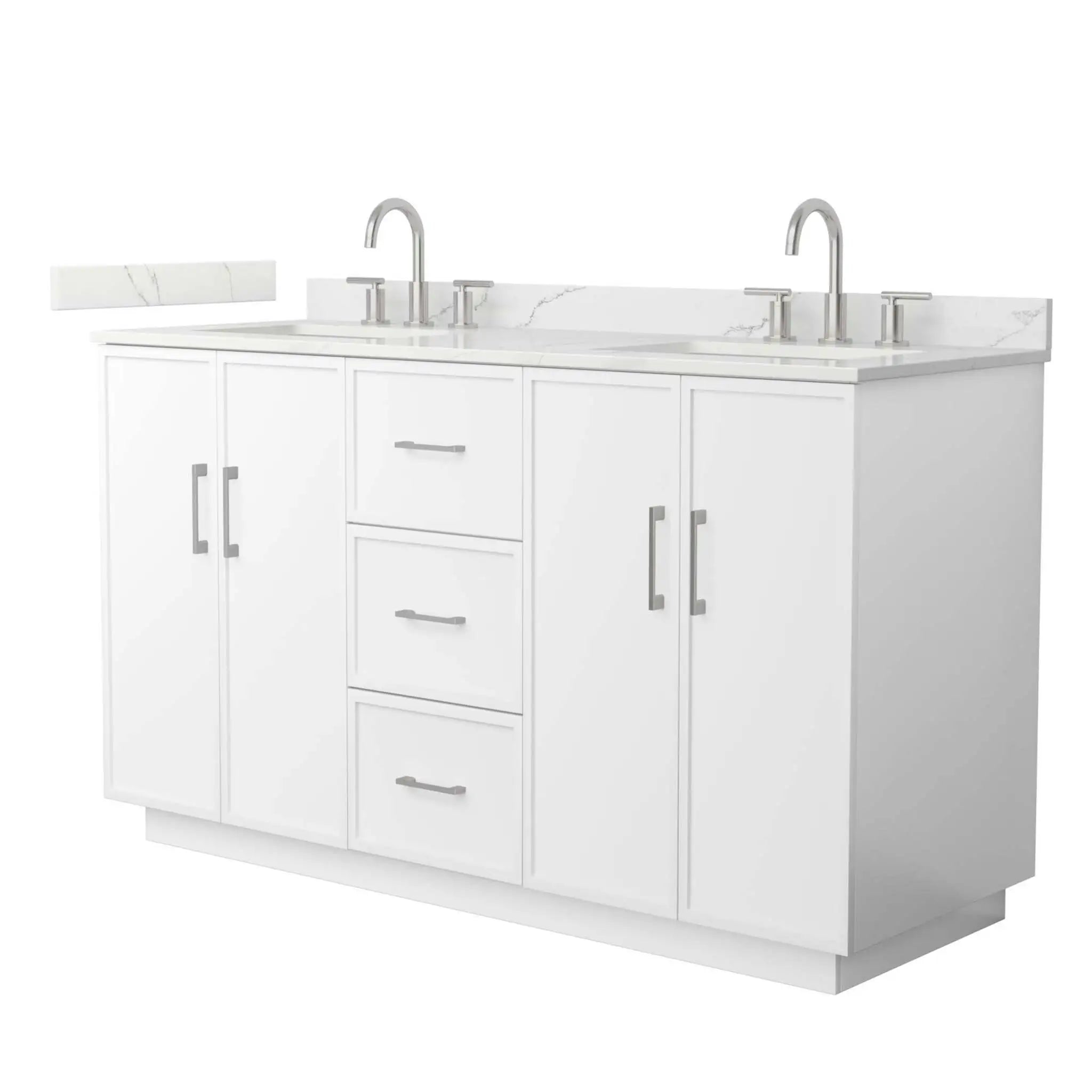 60" Elan TK Elan Double Bathroom Vanity with Toe Kick in White with Brushed Nickel Trim by Wyndham