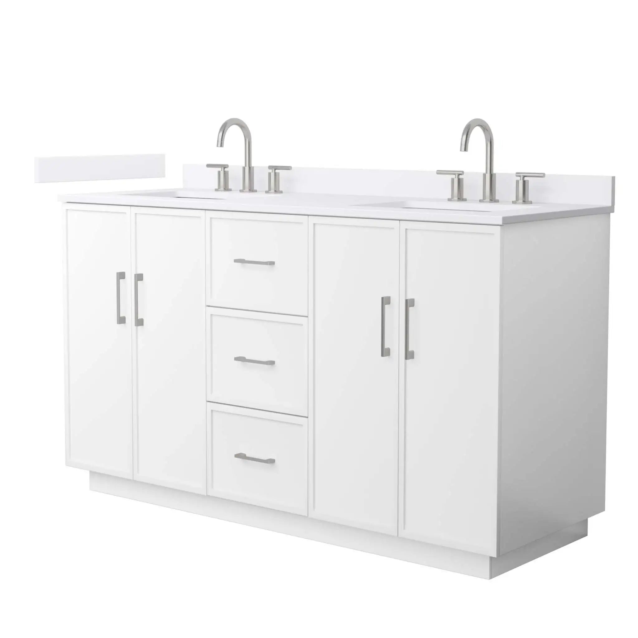 60" Elan TK Elan Double Bathroom Vanity with Toe Kick in White with Brushed Nickel Trim by Wyndham