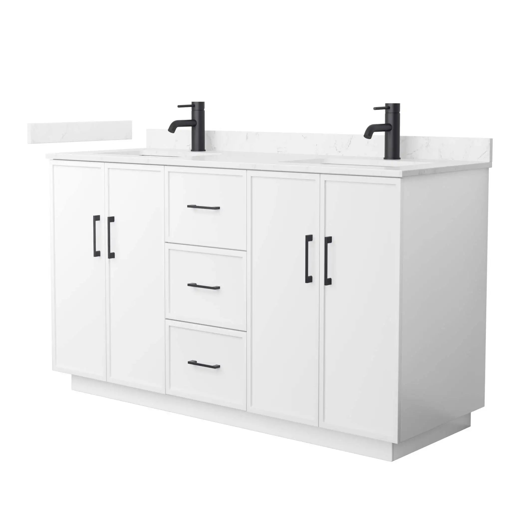 60" Elan TK Elan Double Bathroom Vanity with Toe Kick in White with Matte Black Trim by Wyndham