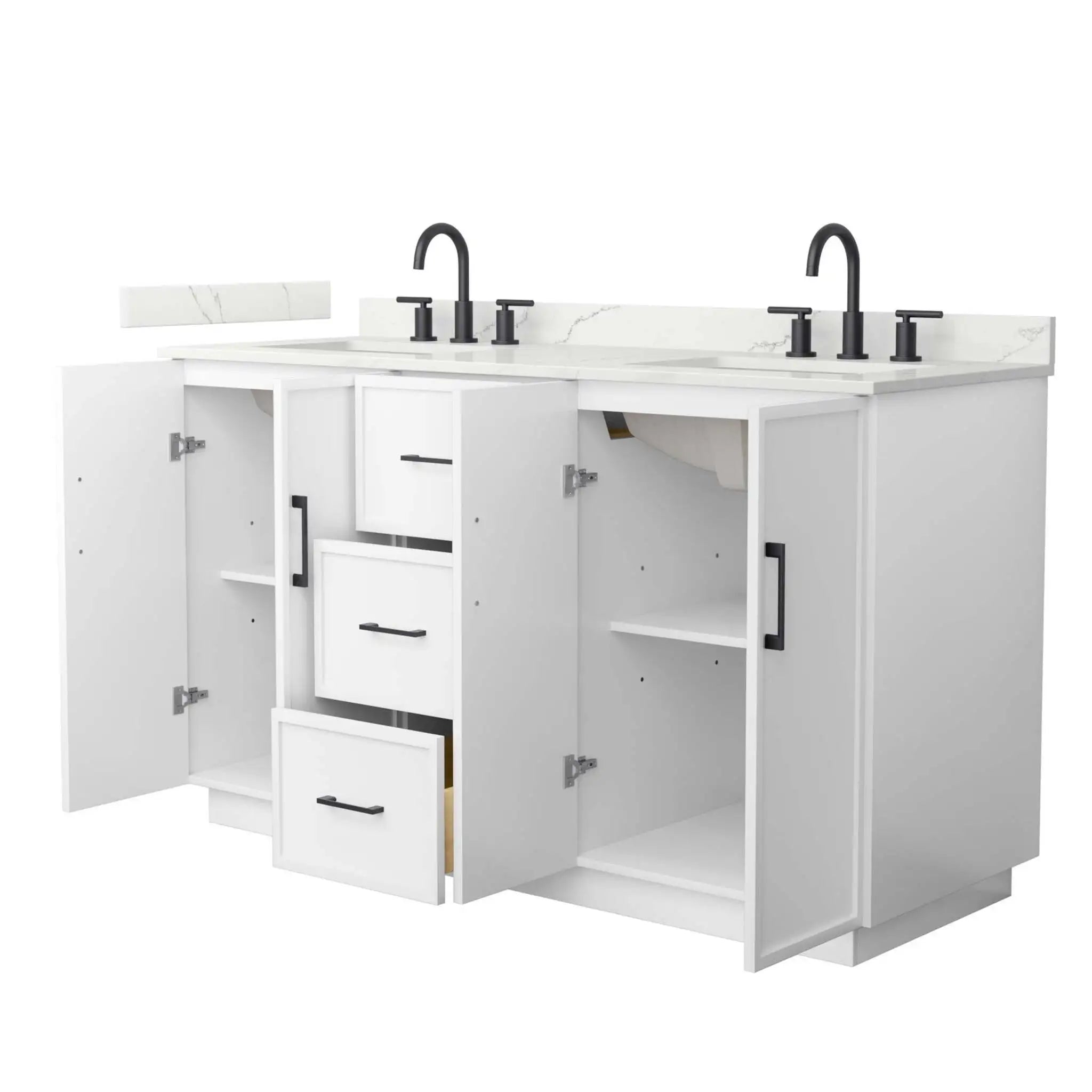 60" Elan TK Elan Double Bathroom Vanity with Toe Kick in White with Matte Black Trim by Wyndham