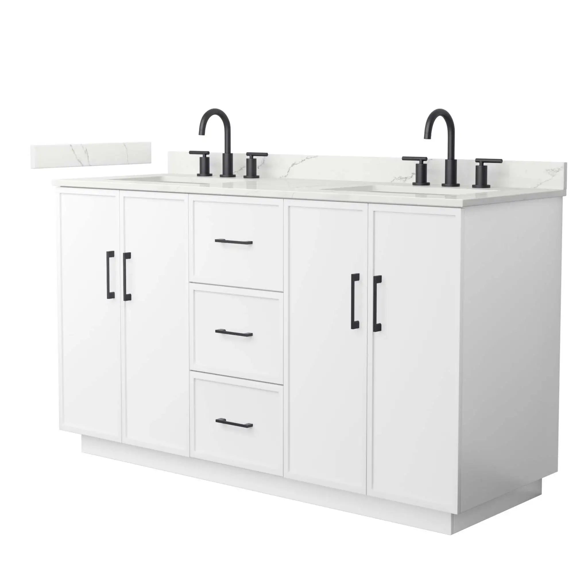 60" Elan TK Elan Double Bathroom Vanity with Toe Kick in White with Matte Black Trim by Wyndham