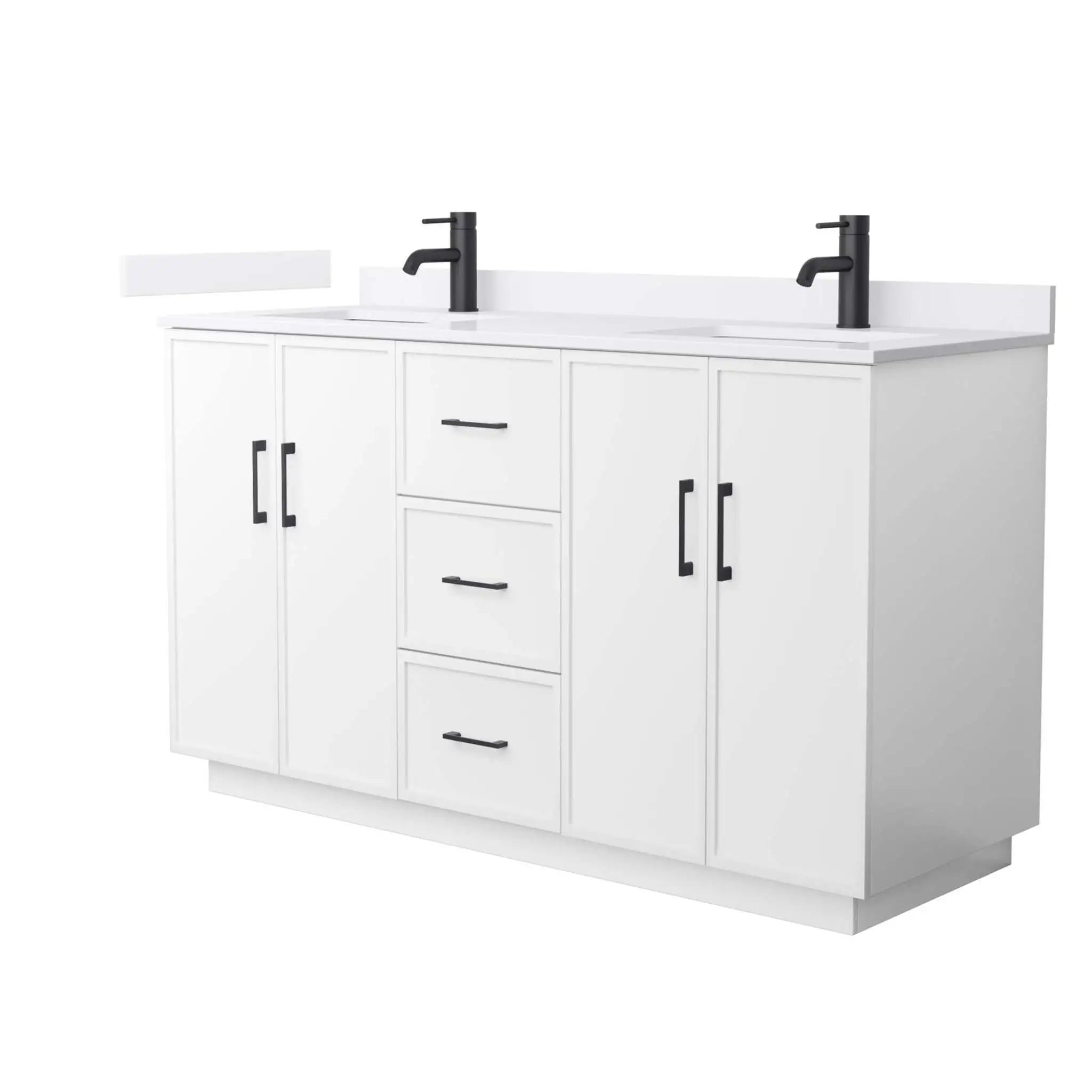 60" Elan TK Elan Double Bathroom Vanity with Toe Kick in White with Matte Black Trim by Wyndham
