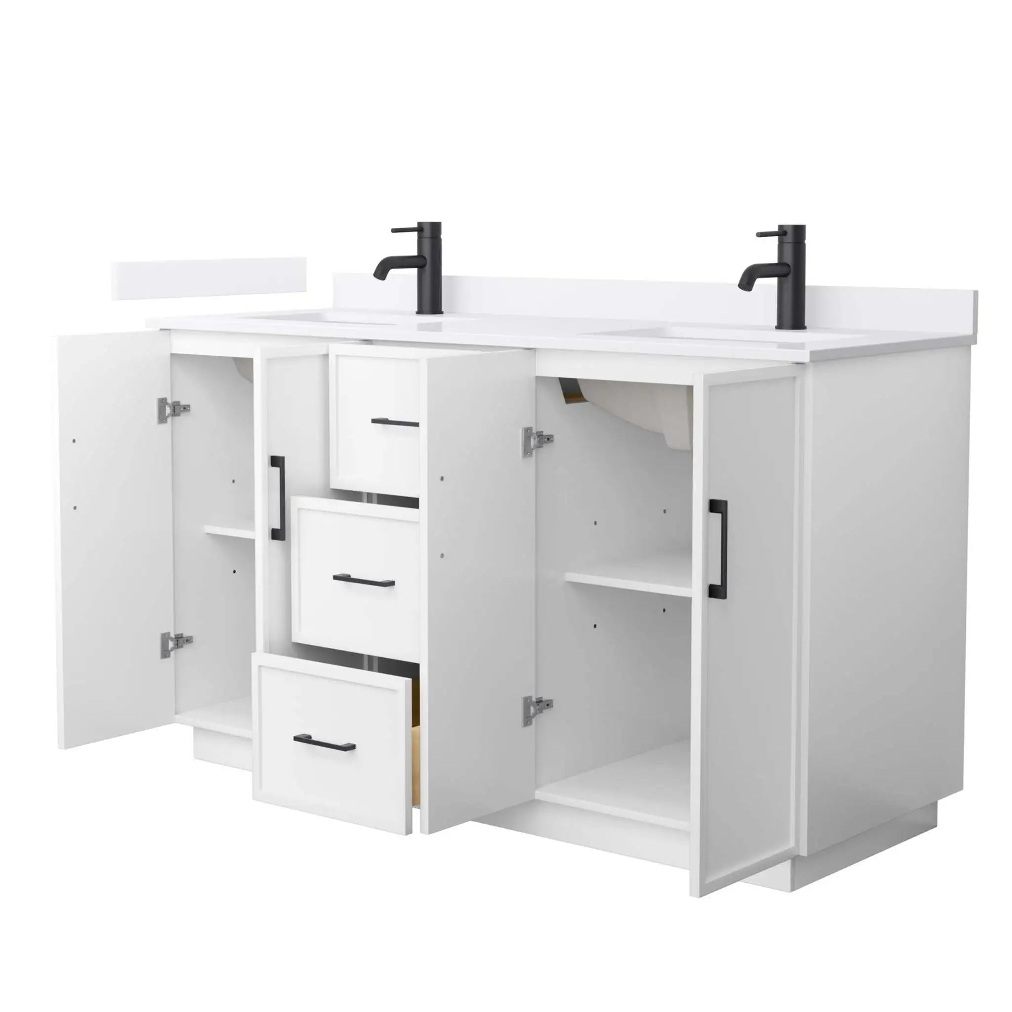 60" Elan TK Elan Double Bathroom Vanity with Toe Kick in White with Matte Black Trim by Wyndham