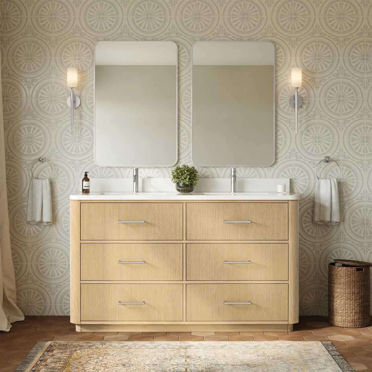 60" Francesca Double Bathroom Vanity Scandinavian Oak Brushed Nickel Trim by wyndham View 14
