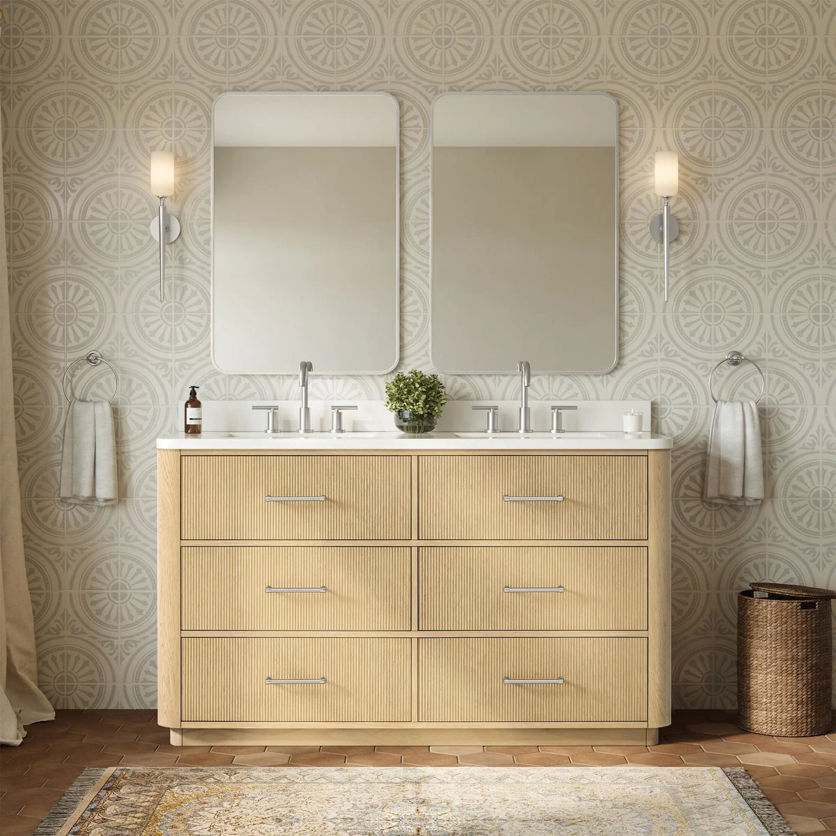 60" Francesca Double Bathroom Vanity Scandinavian Oak Brushed Nickel Trim by wyndham View 19