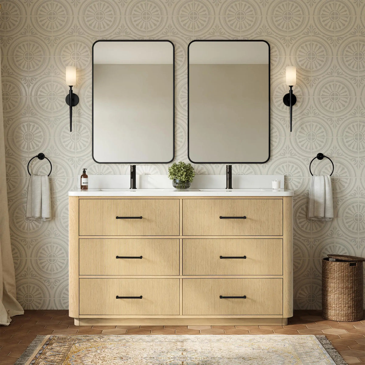60" Francesca Double Bathroom Vanity Scandinavian Oak Matte Black Trim by wyndham View 4