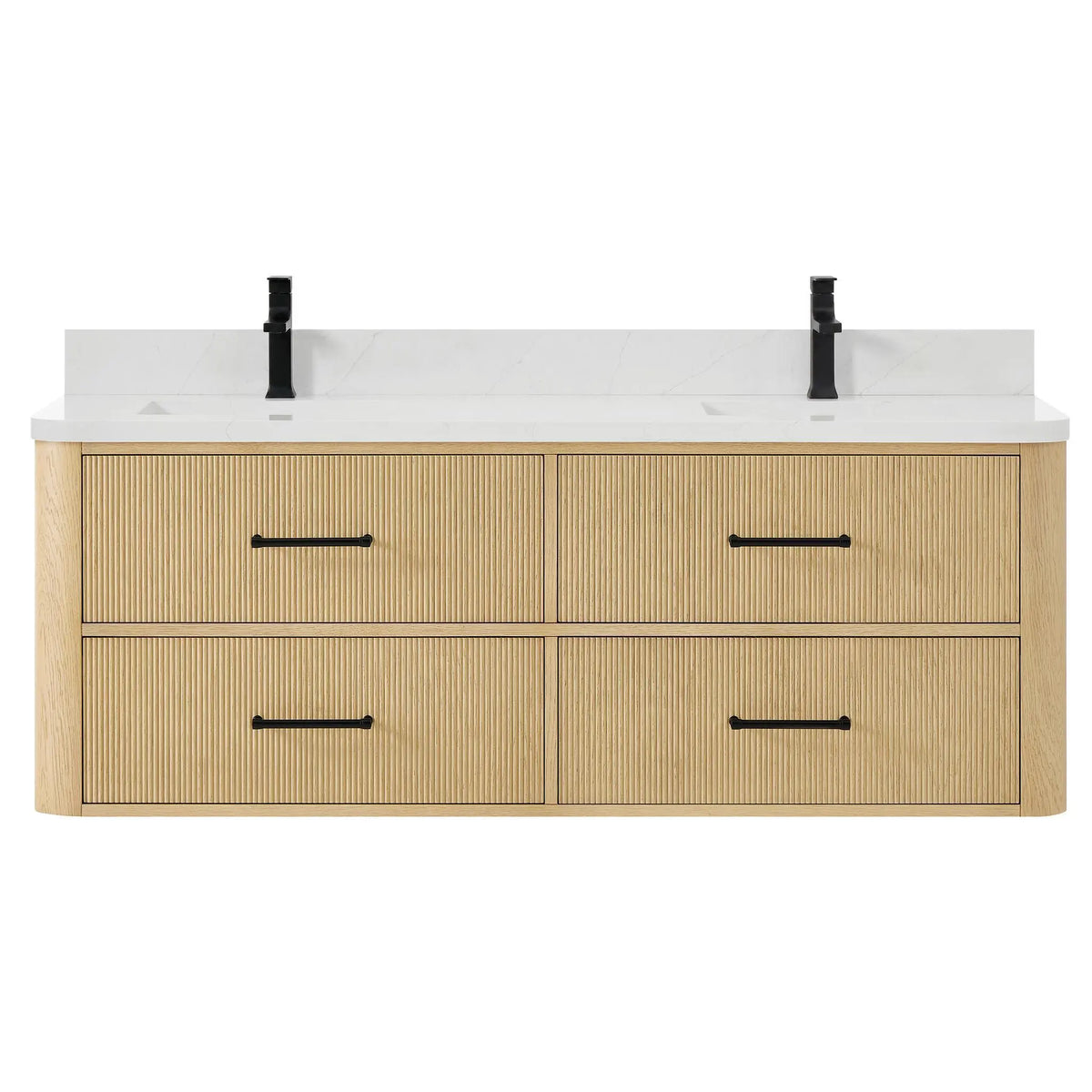 60" Francesca Double Wall Mounted Bathroom Vanity Scandinavian Oak Matte Black Trim by wyndham View 1