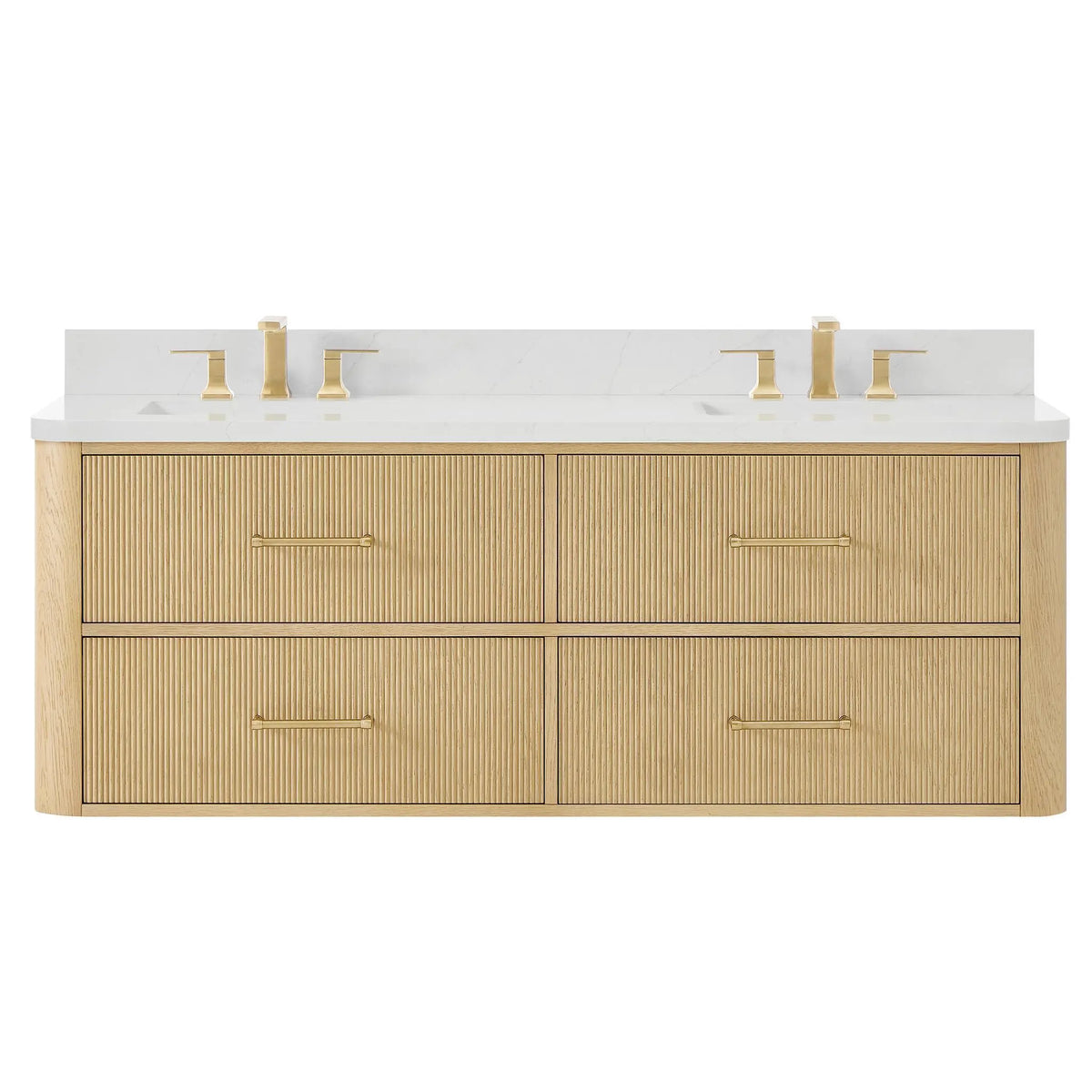 60" Francesca Double Wall Mounted Bathroom Vanity Scandinavian Oak Satin Bronze Trim by wyndham View 6