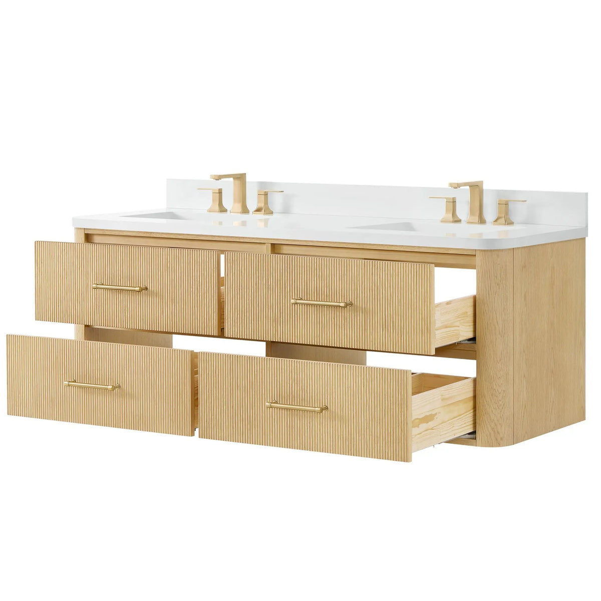 60" Francesca Double Wall Mounted Bathroom Vanity Scandinavian Oak Satin Bronze Trim by wyndham View 18