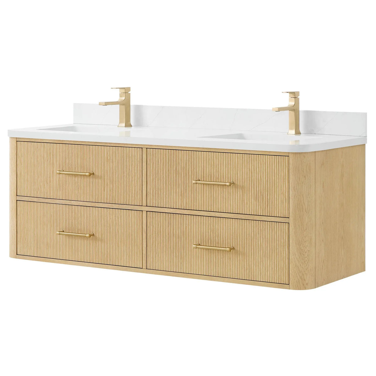 60" Francesca Double Wall Mounted Bathroom Vanity Scandinavian Oak Satin Bronze Trim by wyndham View 5