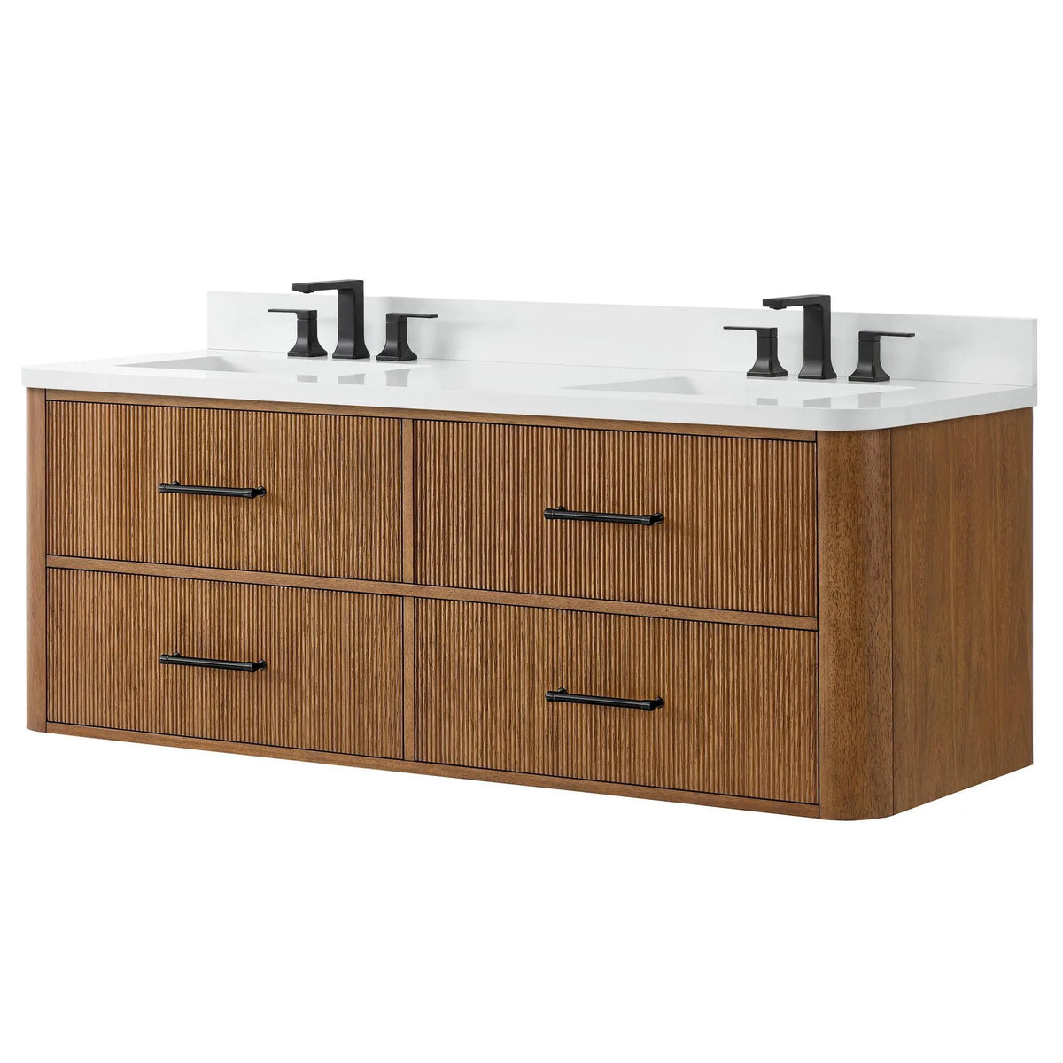 60" Francesca Double Wall Mounted Bathroom Vanity Toasted Walnut Matte Black Trim by wyndham View 20