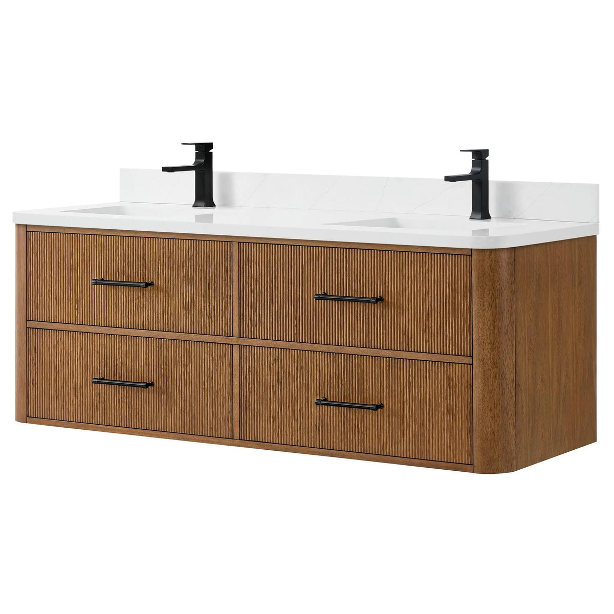 60" Francesca Double Wall Mounted Bathroom Vanity Toasted Walnut Matte Black Trim by wyndham View 5
